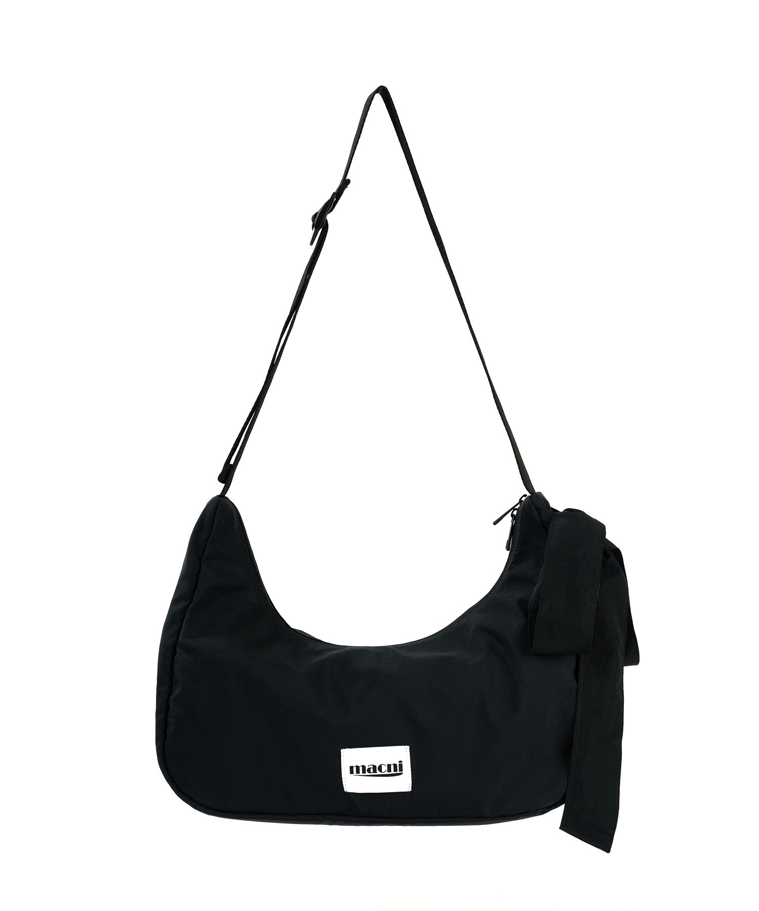 [MACNI] RIBBON CRESCENT CROSS BAG 大人気★ MUSINSA公式 | MACNI RIBBON CRESCENT CROSS BAG BLACK