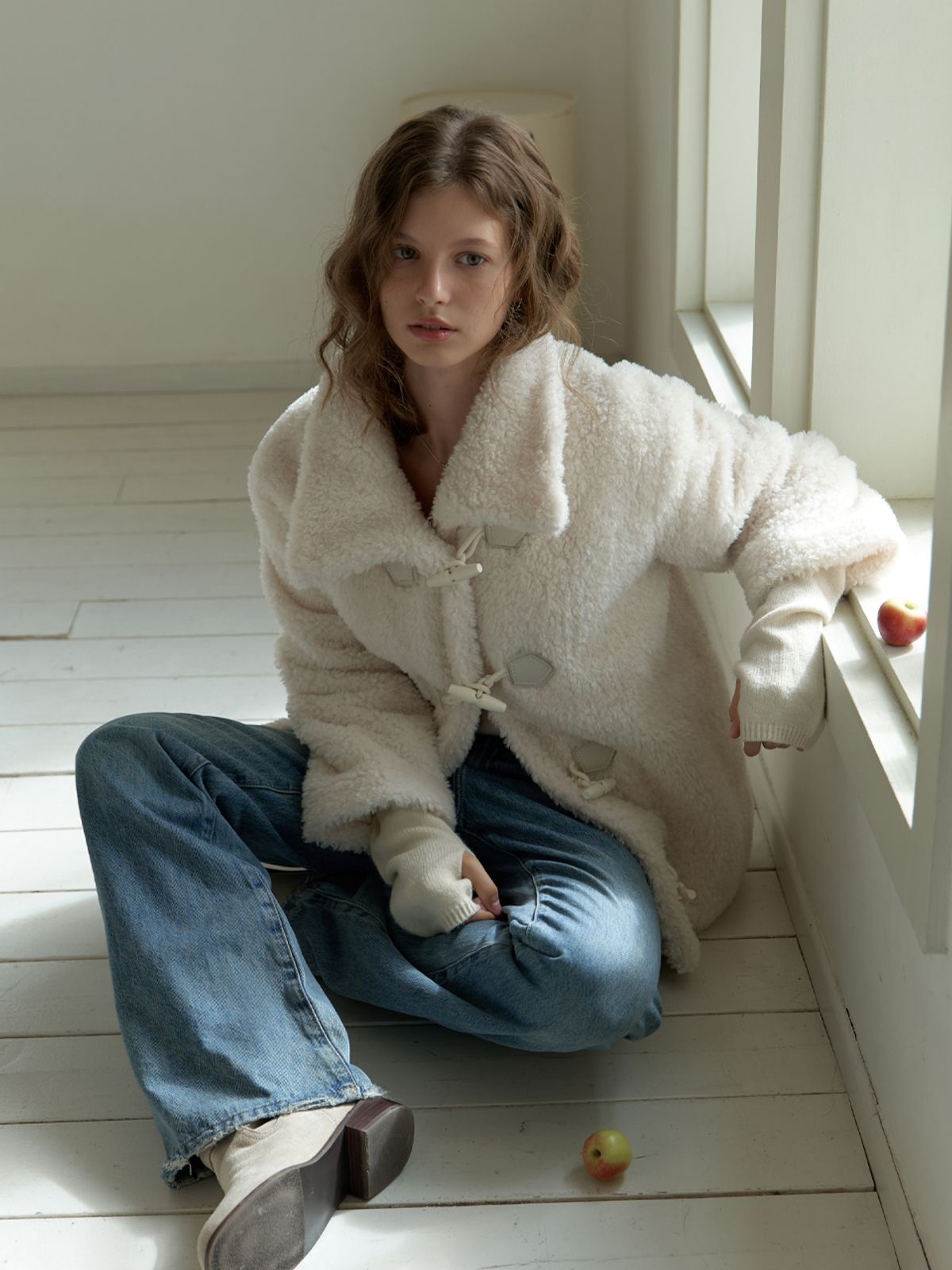 리엘(RE L) Duffle fur half coat (cream)