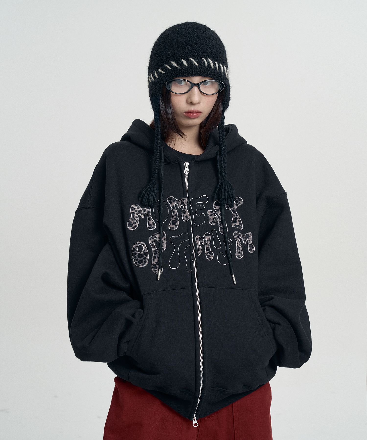 【韓国】moo Leopard Applique Hoodie - Brown MUSINSA公式 | MOO Leopard Applique Hoodie - Brown