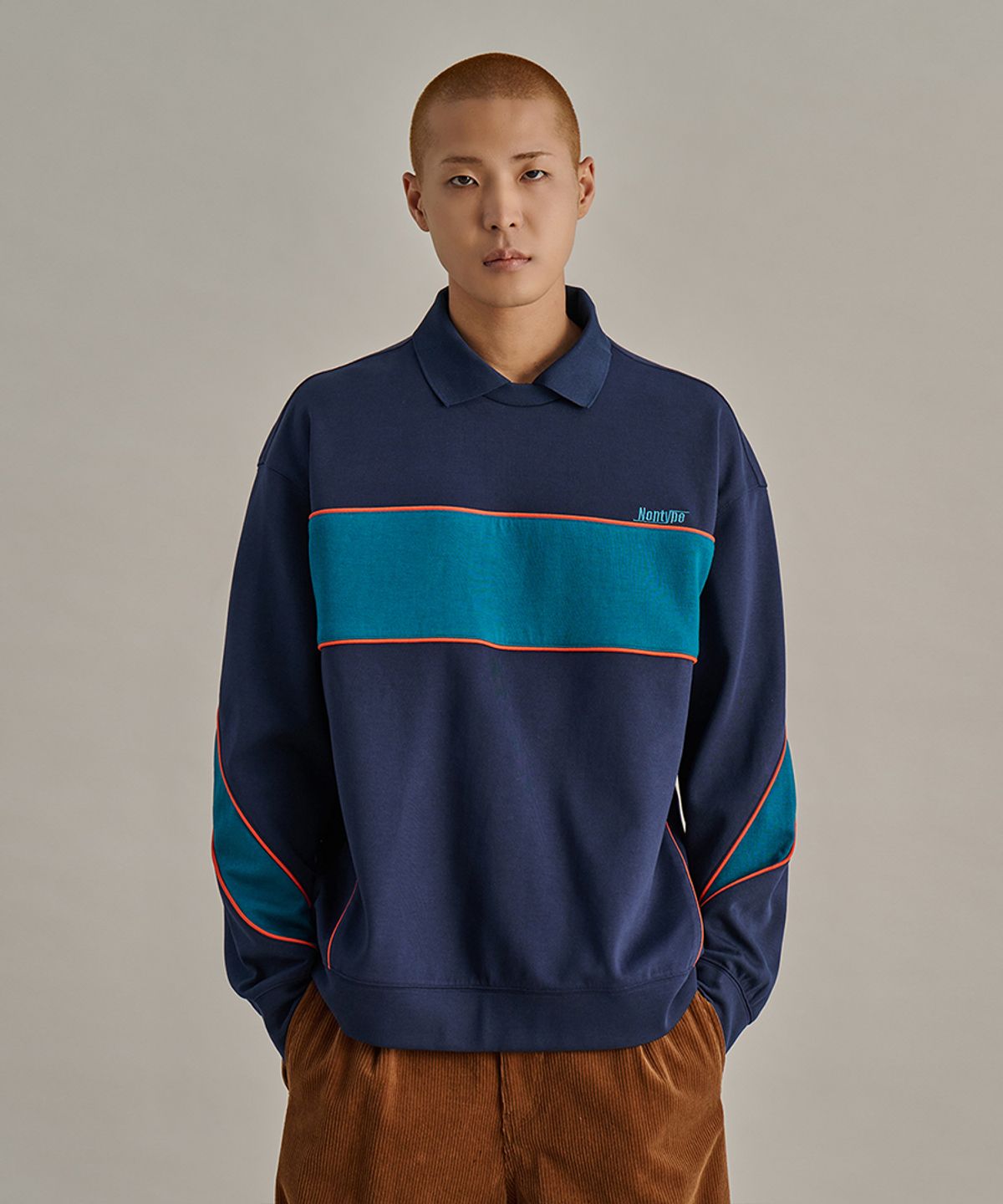 논타입(NONTYPE) PANELED PIPING L/S PK T-SHIRTS (NAVY)