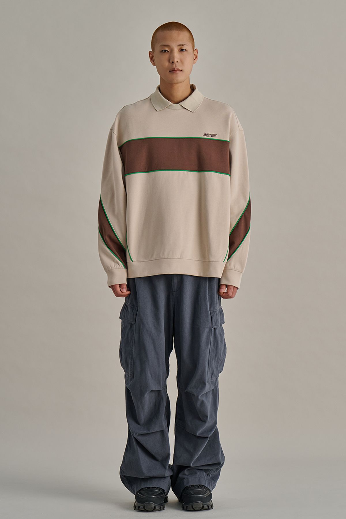 논타입(NONTYPE) PANELED PIPING L/S PK T-SHIRTS (BEIGE)