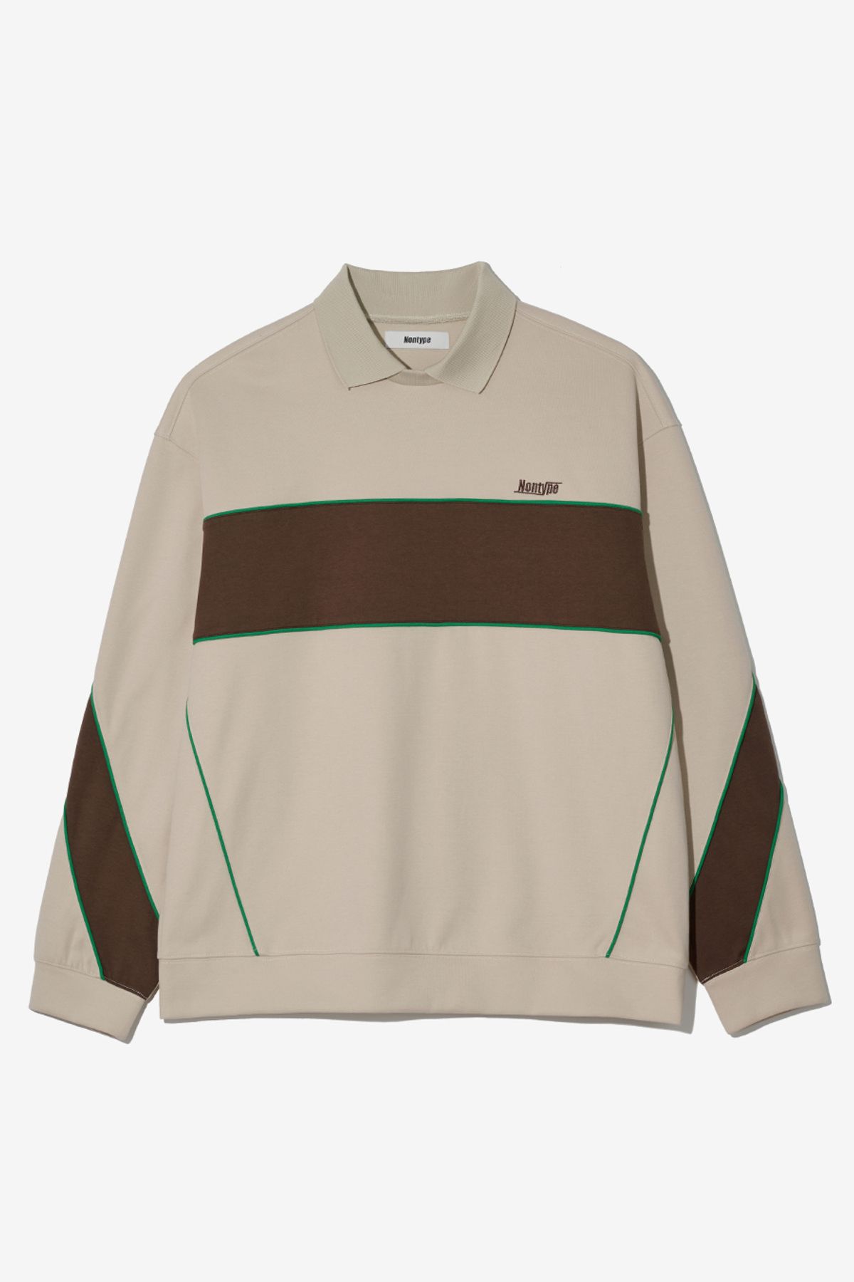 논타입(NONTYPE) PANELED PIPING L/S PK T-SHIRTS (BEIGE)