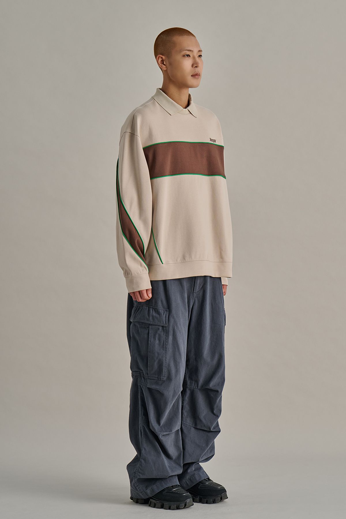 논타입(NONTYPE) PANELED PIPING L/S PK T-SHIRTS (BEIGE)