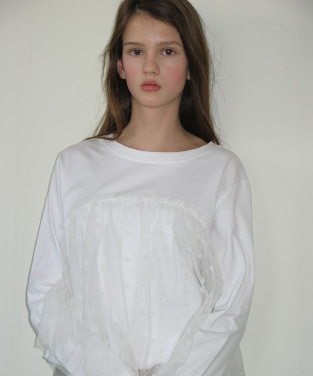 론론(RONRON) SHEER LAYERED LONG SLEEVE DOT WHITE