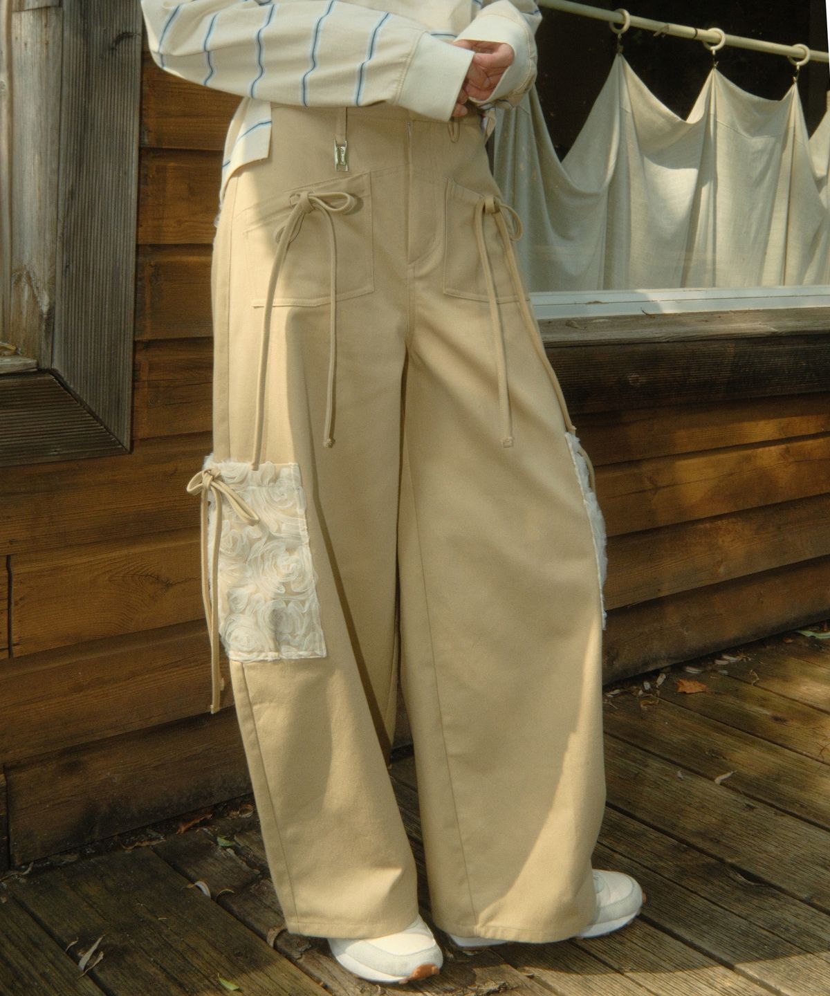시월107(SIWEOL107) Ribbon Cotton Pants (Beige)
