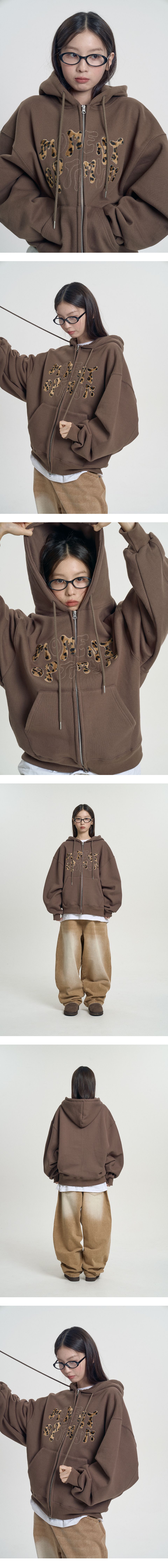 MUSINSA | MOO Leopard Applique Hoodie - Brown