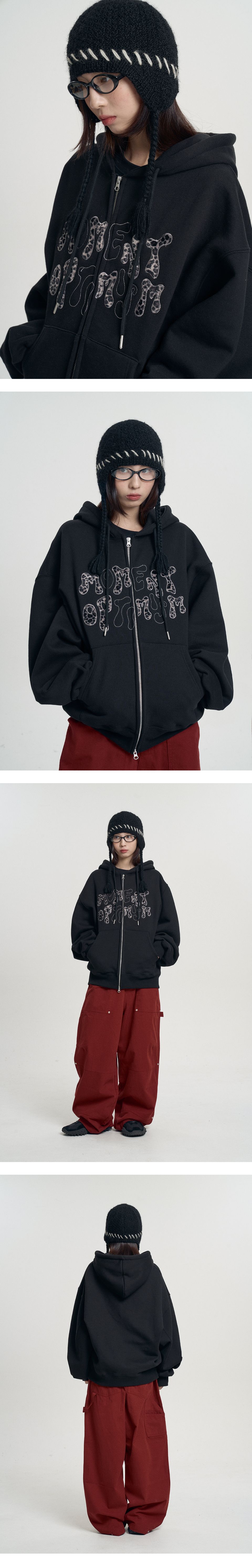 トップス MOO Leopard Applique Hoodie musinsa MUSINSA公式 | MOO レオパードアップリケフードジップアップ - ブラウン