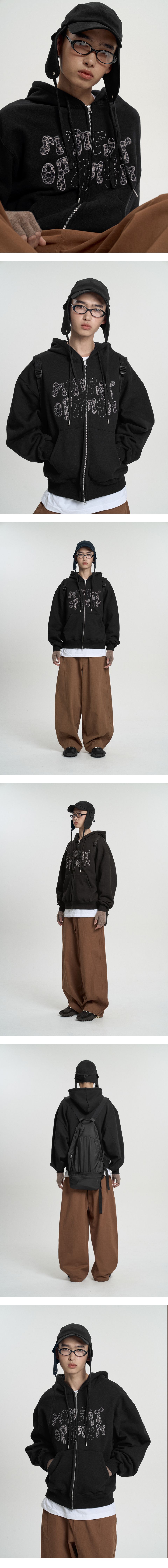 MUSINSA公式 | MOO Leopard Applique Hoodie - Black