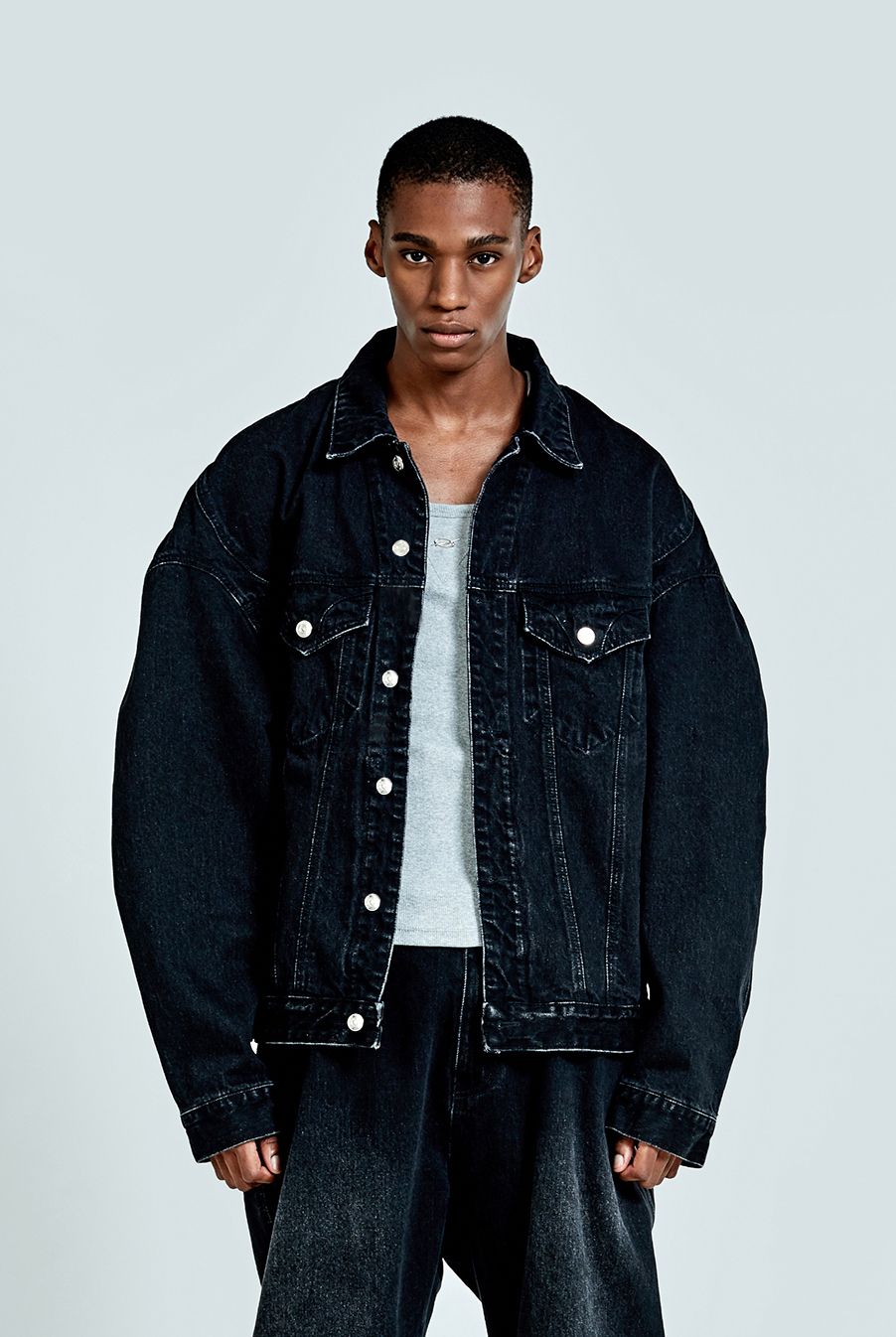 MUSINSA公式 | 51PERCENT Thong Denim Jacket - Black