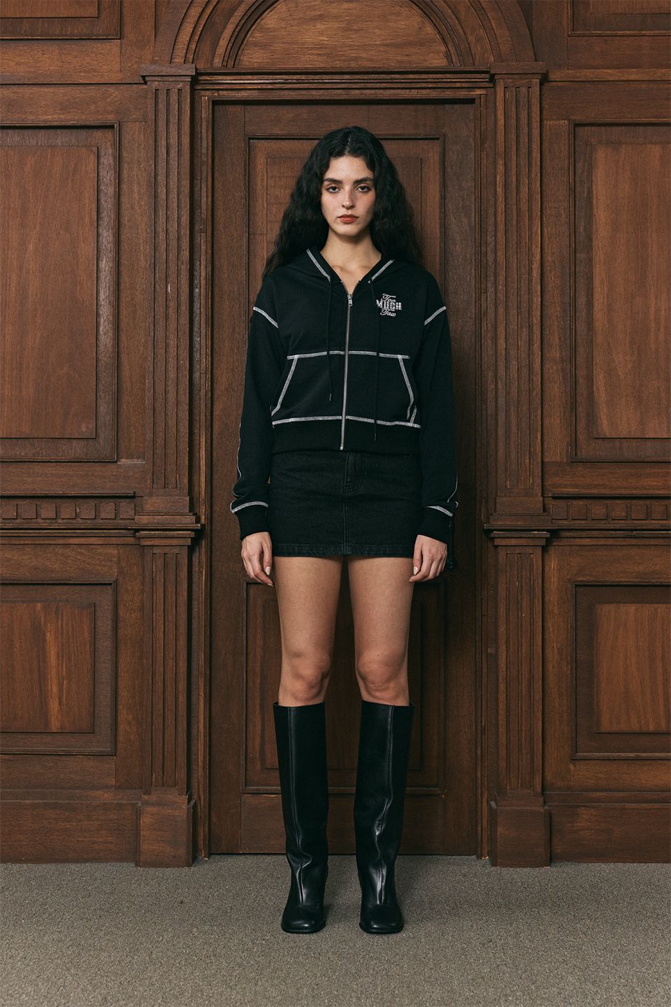 MUSINSA | TOOMUCHTAX CROPPED ZIP-UP HOODIE (BLACK)