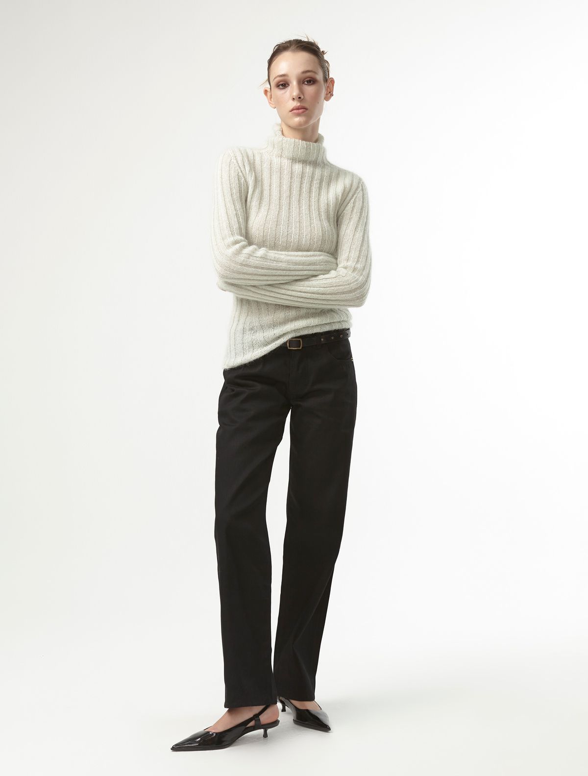 이안조(EAN JO) WHOLEGARMENT TURTLE NECK RIBBED KNIT (PURE MINT)