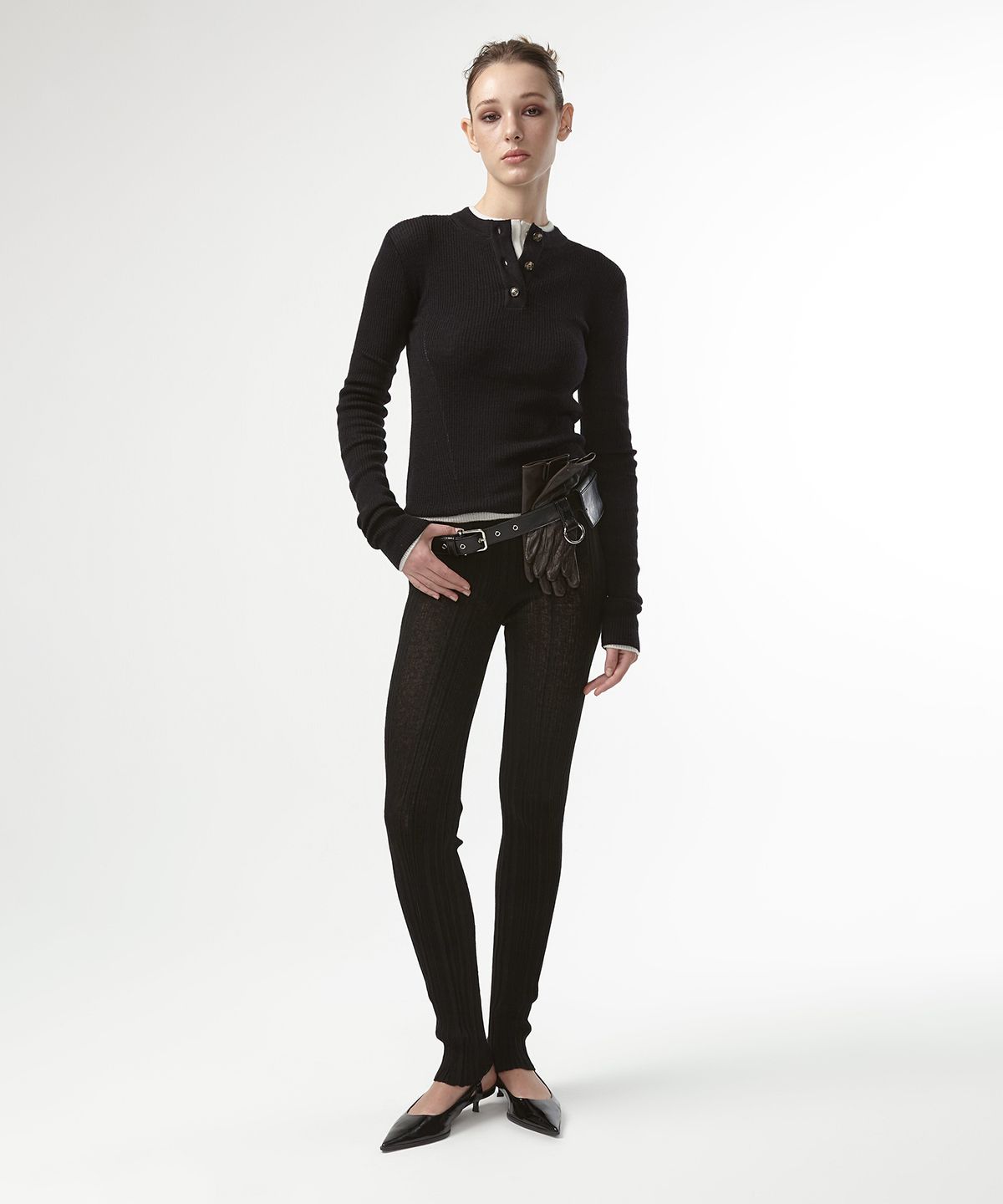 이안조(EAN JO) WOOL BUTTON UP RIBBED KNIT (BLACK)
