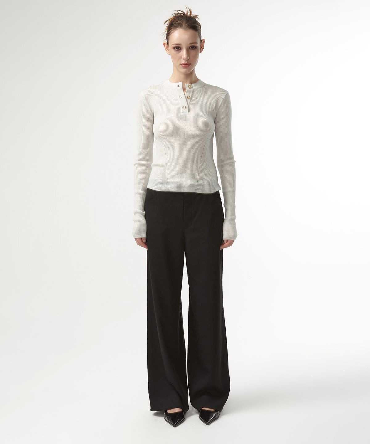 이안조(EAN JO) WOOL BUTTON UP RIBBED KNIT (MINT GREY)