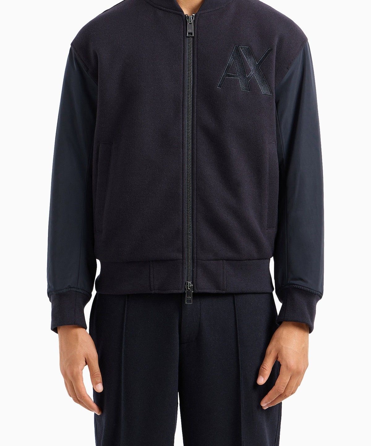 아르마니 익스체인지(ARMANI EXCHANGE) 남성 자수 로고 투웨이 집업 블루종_네이비 A414310018