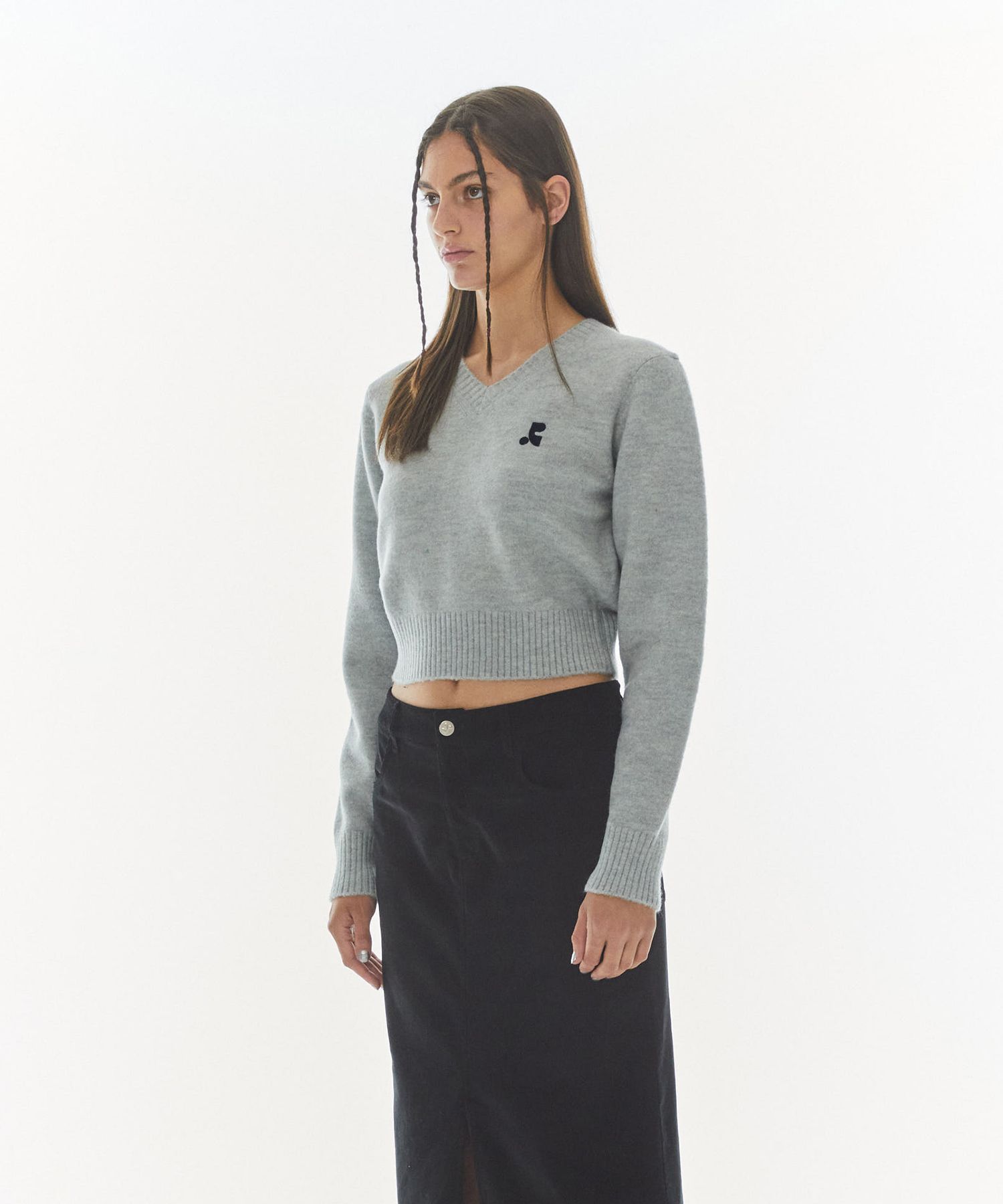 MUSINSA | REST&RECREATION WOOL V-NECK CROPPED KNIT_GREY