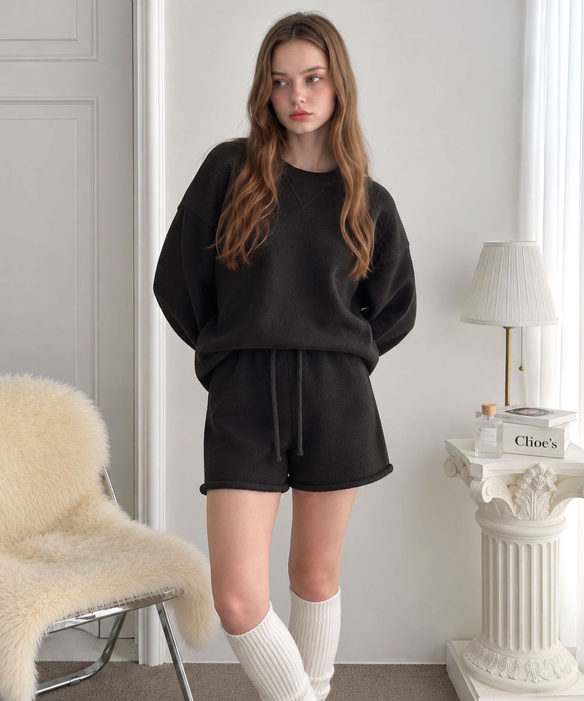 바스카라(VASCARA) [SET] Knit Sweatshirt+Half Pants Set-up (2 colors)