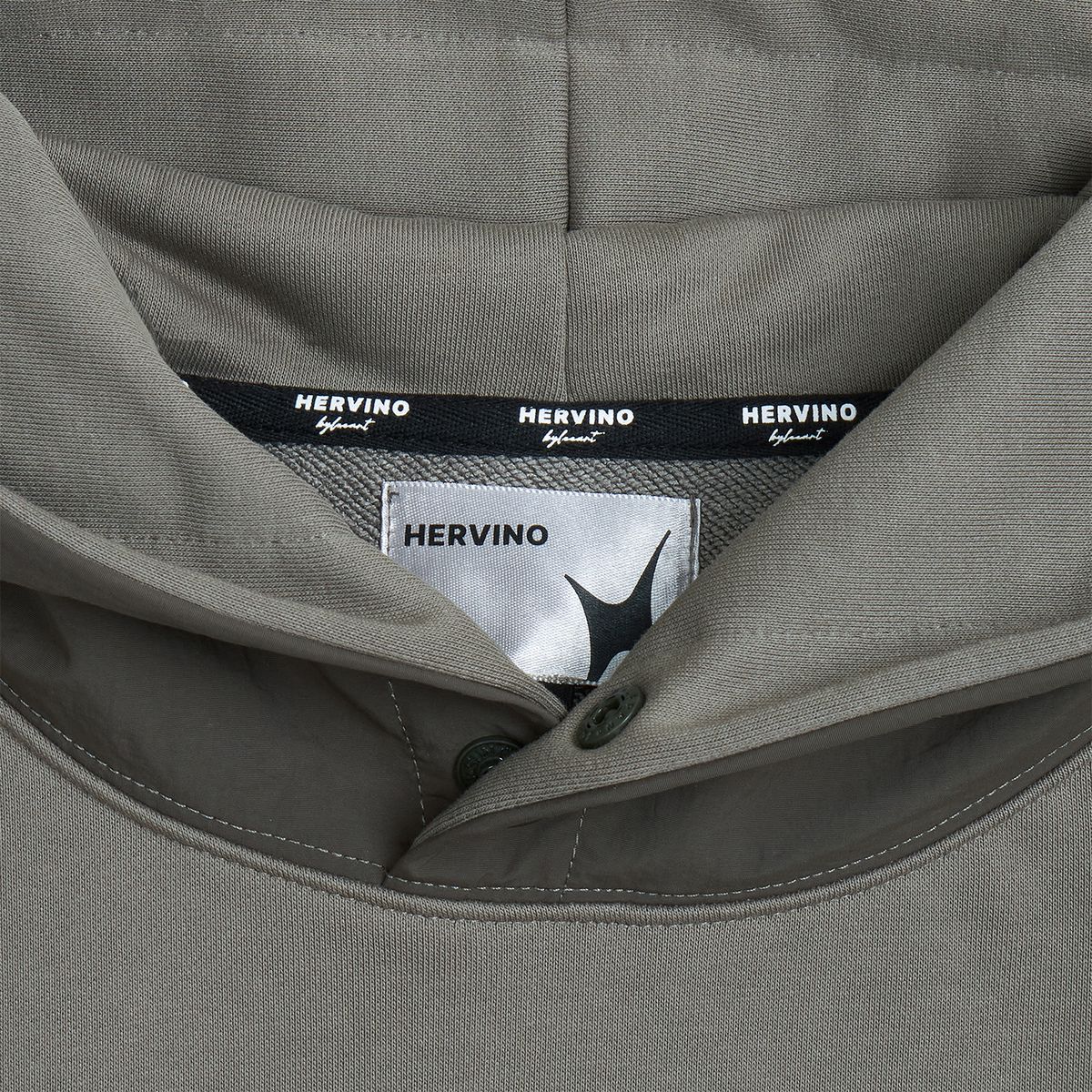 에르비노(HERVINO) 믹스드 더블 버튼 후디[카키]