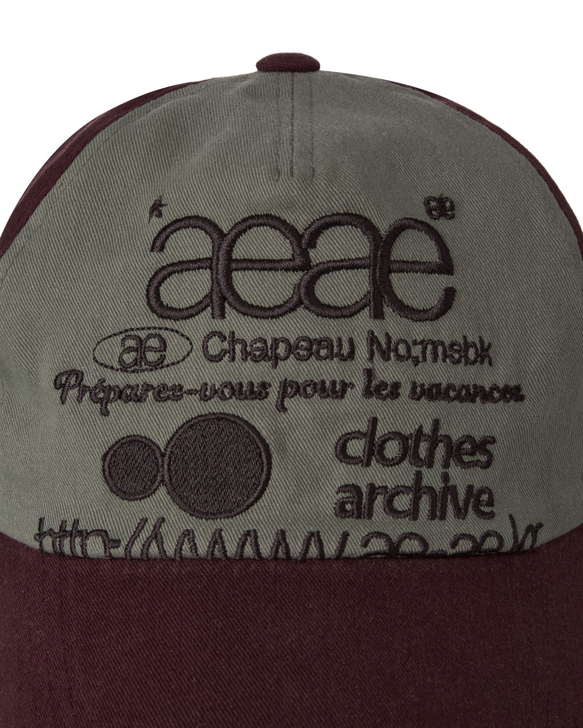 에이이에이이(AEAE) WEB LOGO 5 PANNEL BALL CAP [BURGUNDY/GREY]