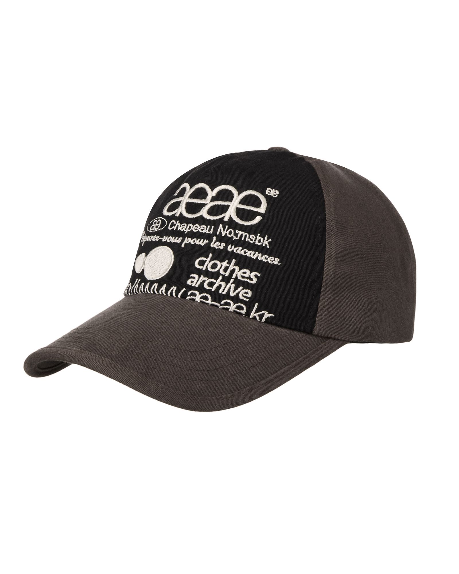 MUSINSA | AEAE WEB LOGO 5 PANNEL BALL CAP [DARK BROWN/BLACK]
