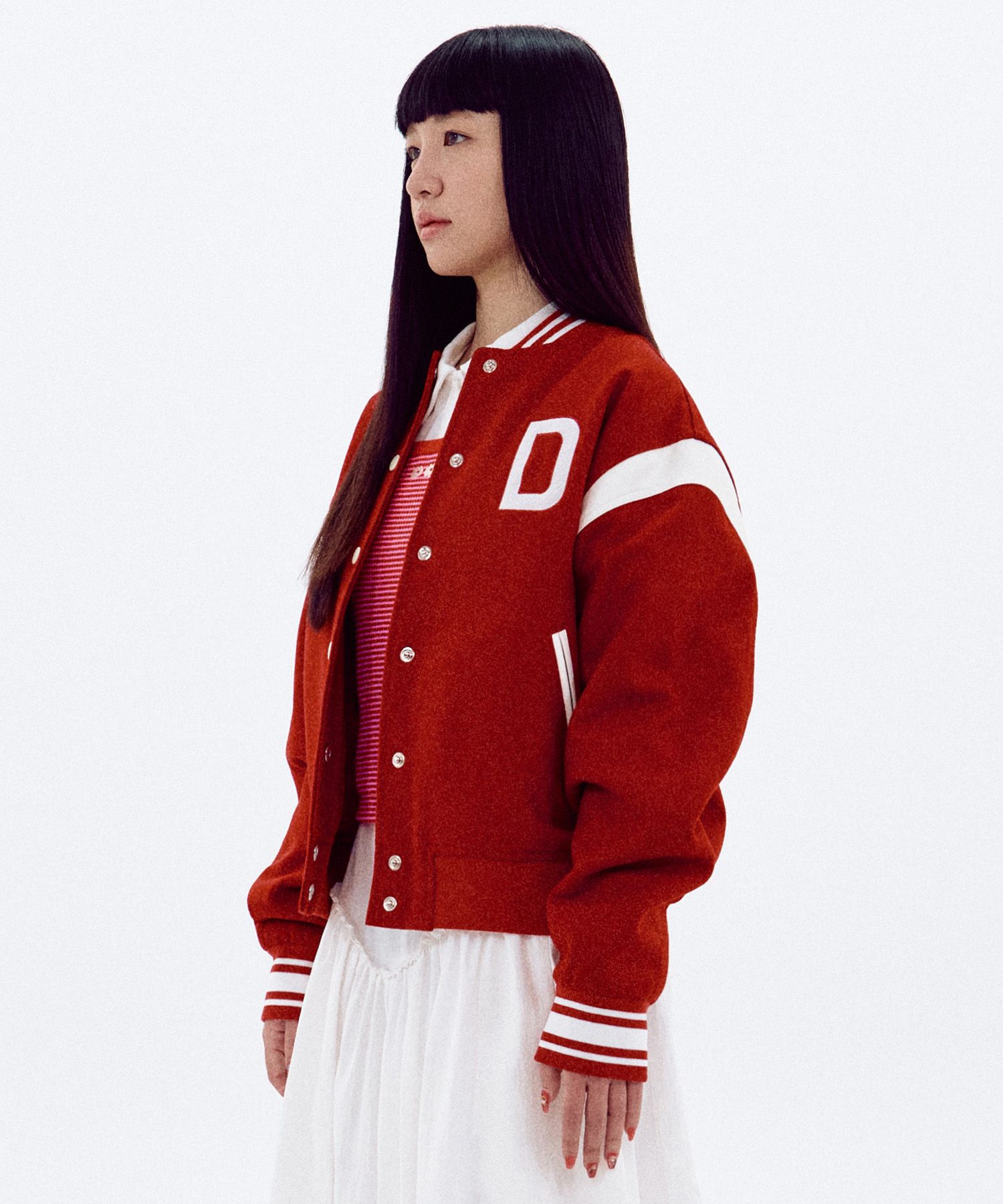 MUSINSA公式 | DAISY SYNDROME TRIPLETS VARSITY JACKET red