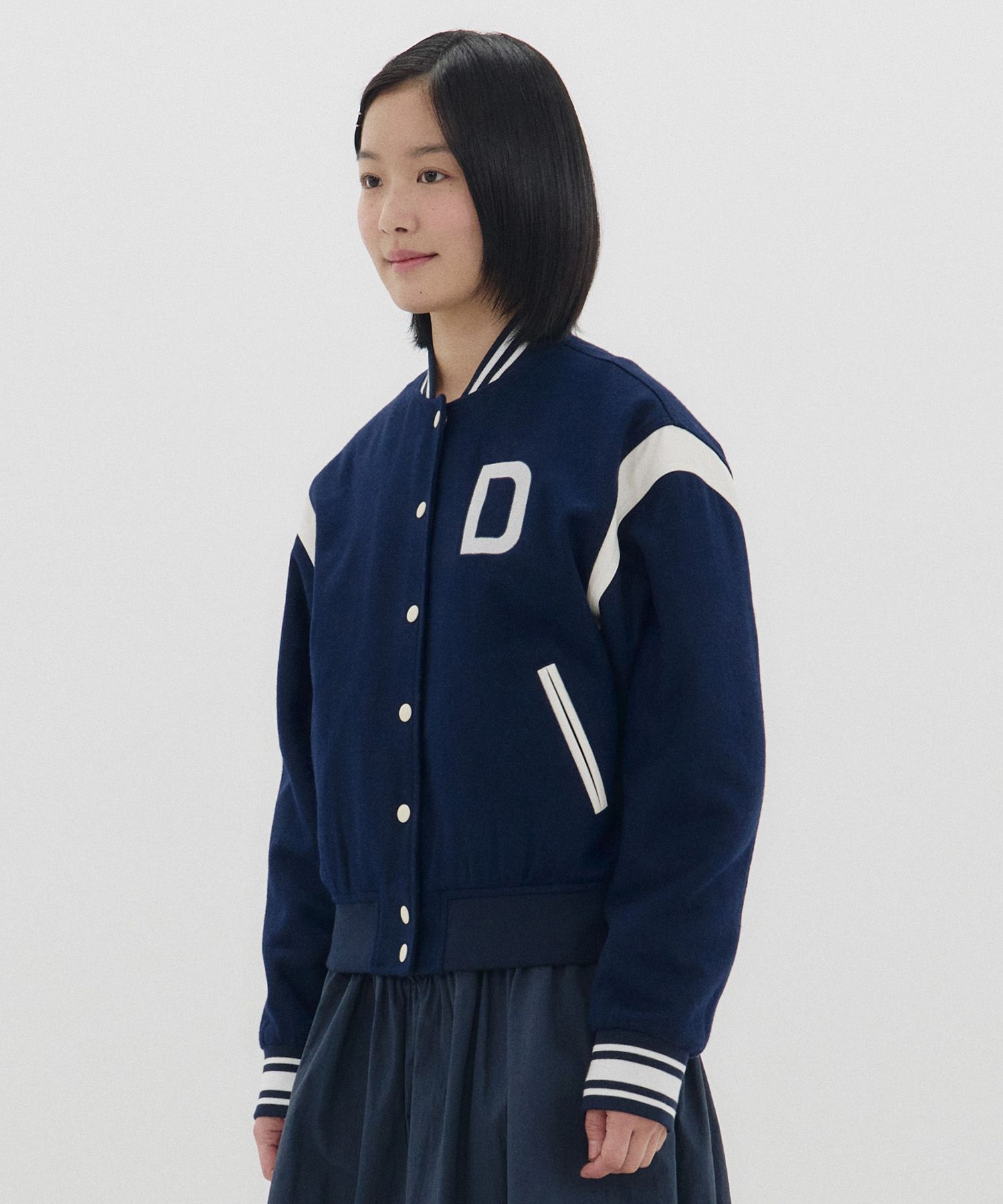 MUSINSA | DAISY SYNDROME TRIPLETS VARSITY JACKET navy