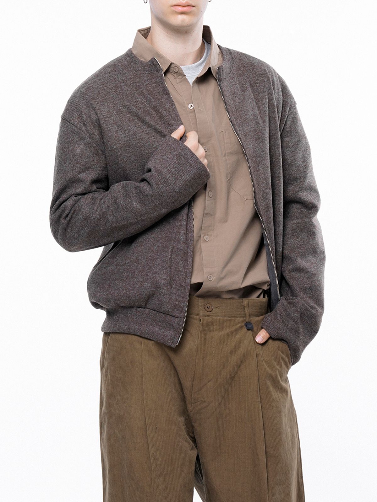 챈세스노이(CHANCE'S NOI) Hard Two-way Zip-up Cardigan - Brown /W243TP11BRM