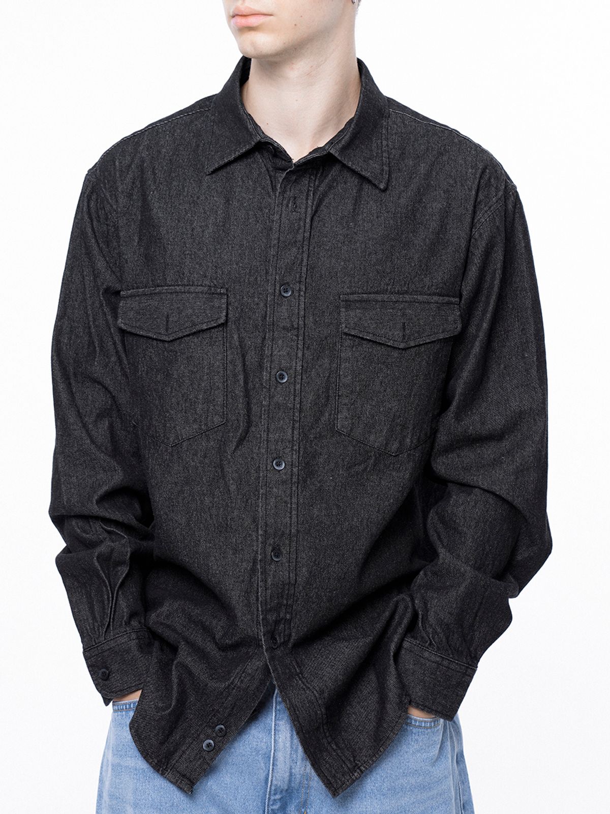 챈세스노이(CHANCE'S NOI) Western Pocket Denim Shirt - Black Indigo /W243SH03BKM