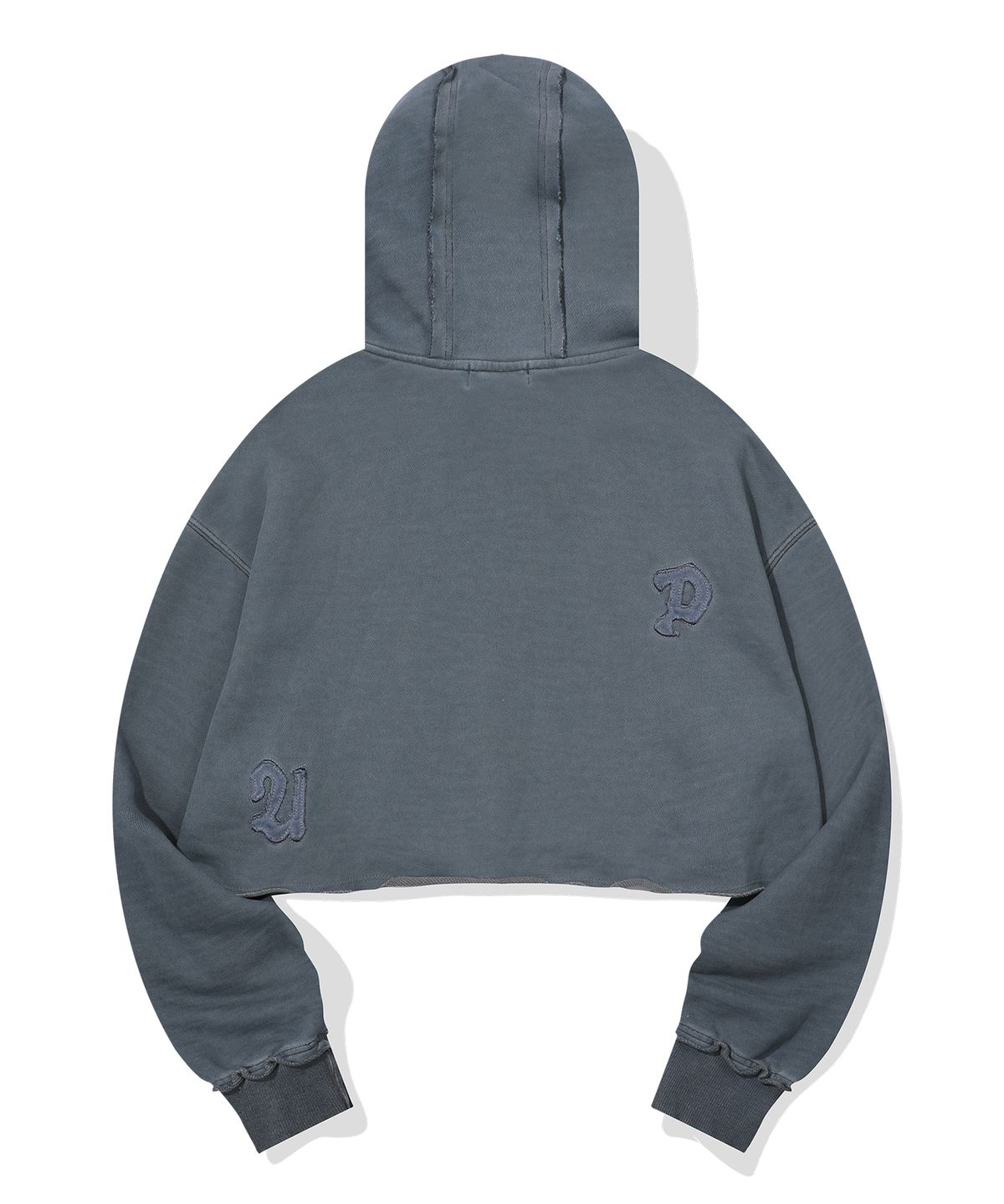 에피소드 언타이틀(EPISODE UNTITLED) LUNA DYING APPLIQUE CROP HOODIE_STEEL BLUE