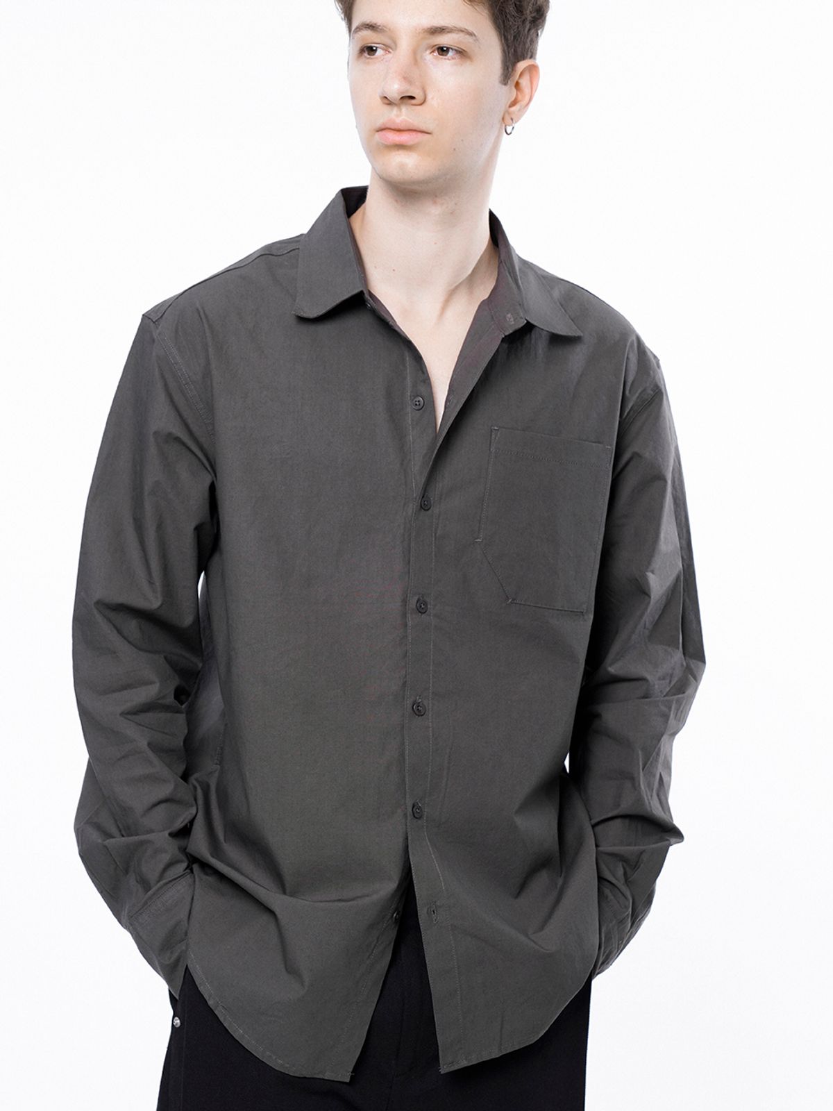 챈세스노이(CHANCE'S NOI) Standard Polygon Pocket Shirt - Dark Brown /M243SH01BR