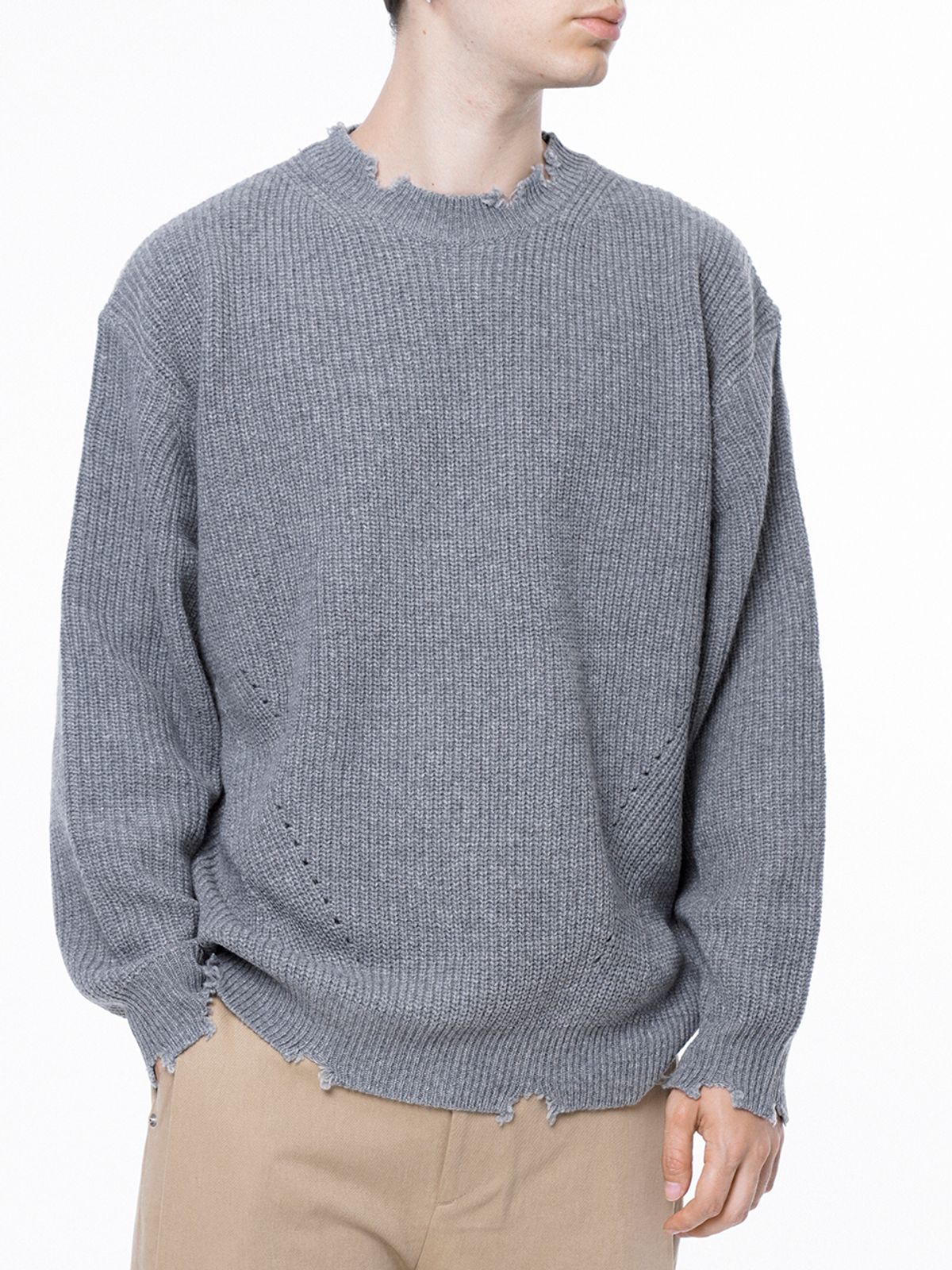 챈세스노이(CHANCE'S NOI) Tear Punching Round Kint - Gray /M243TP06GR