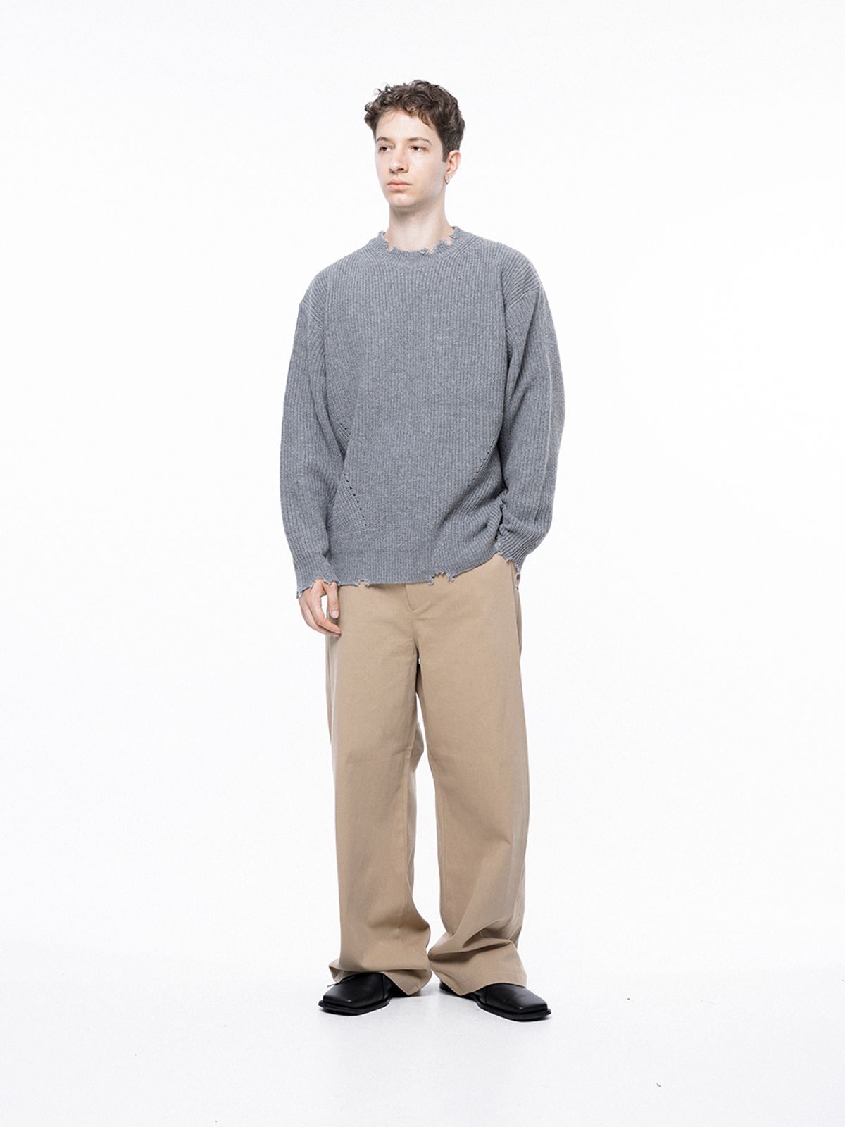 챈세스노이(CHANCE'S NOI) Tear Punching Round Kint - Gray /M243TP06GR