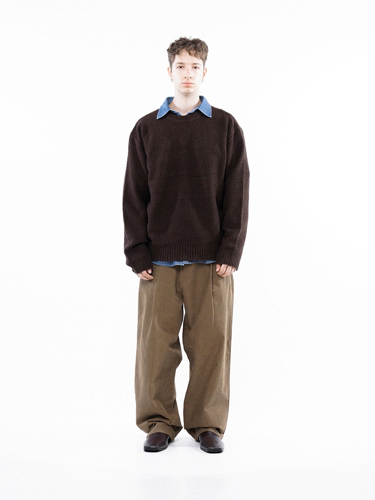 챈세스노이(CHANCE'S NOI) Hazzy Oversized round knit - Brown /M243TP05BR