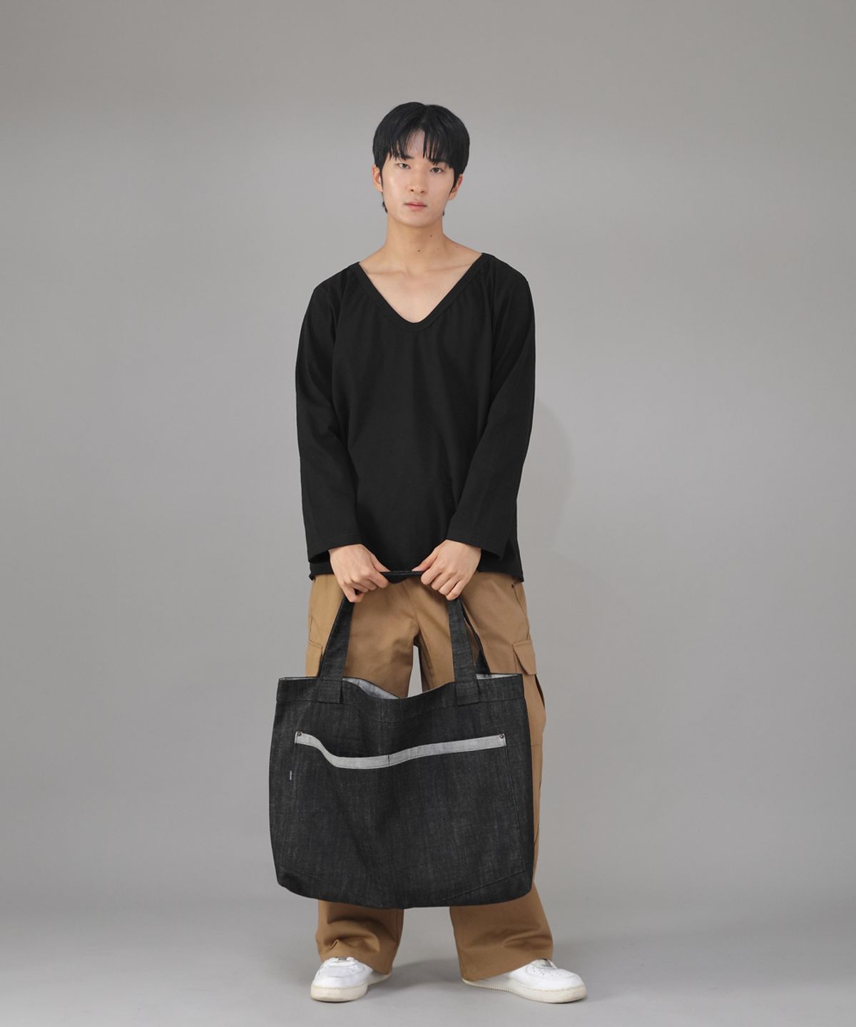 세인트크루(SAINTCREW) 메가 빅사이즈 펜타곤 에코백 MBE-141 데님블랙 BKS