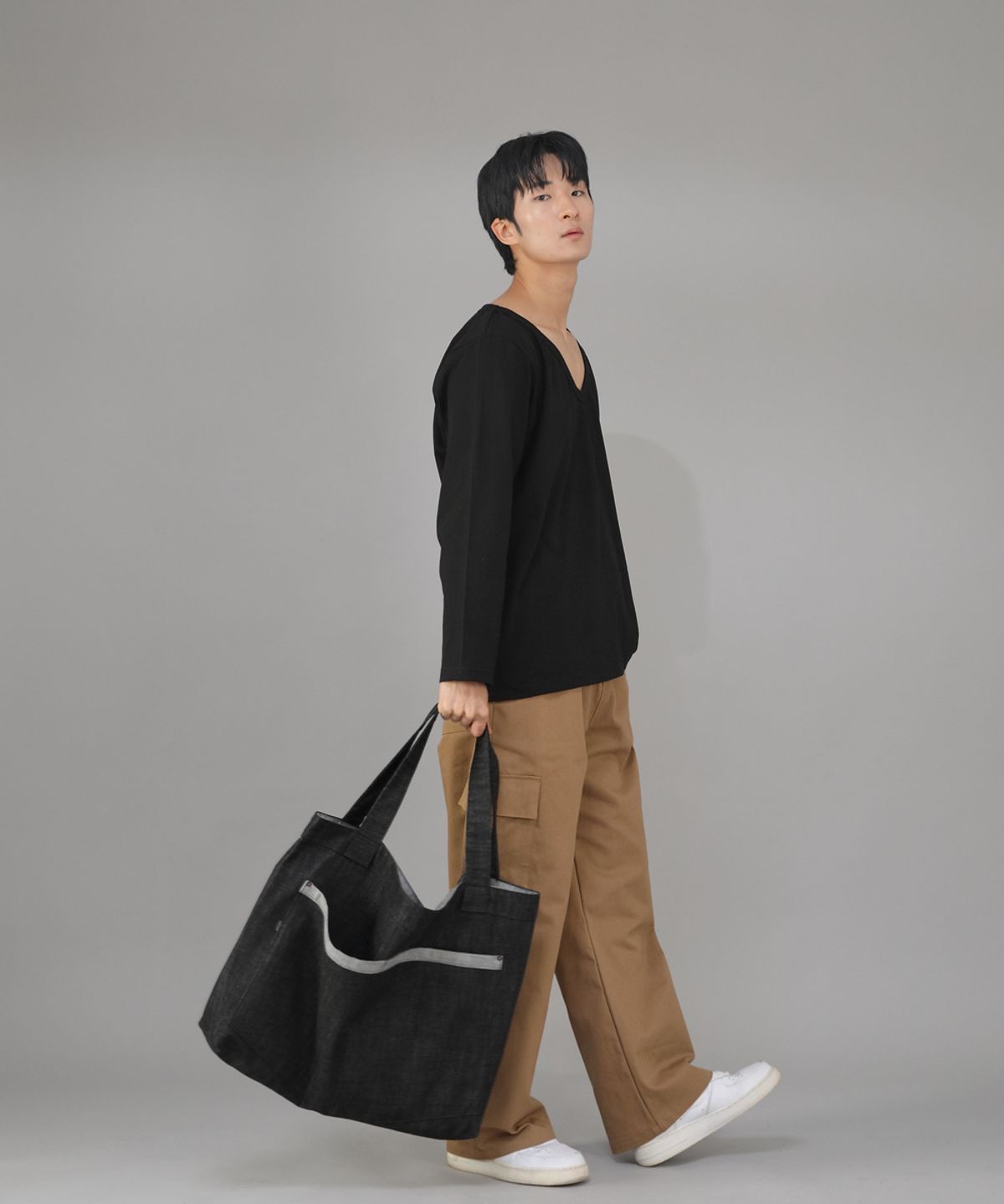 세인트크루(SAINTCREW) 메가 빅사이즈 펜타곤 에코백 MBE-141 데님블랙 BKS