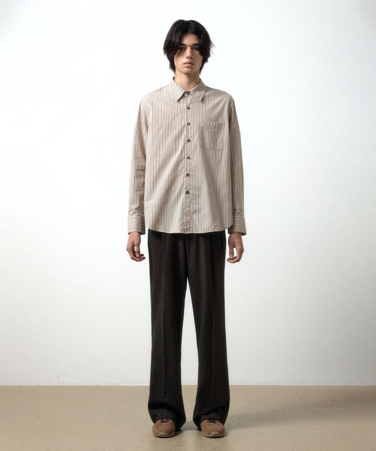메종미네드(MAISON MINED) WOOL ONE TUCK SLACKS BROWN