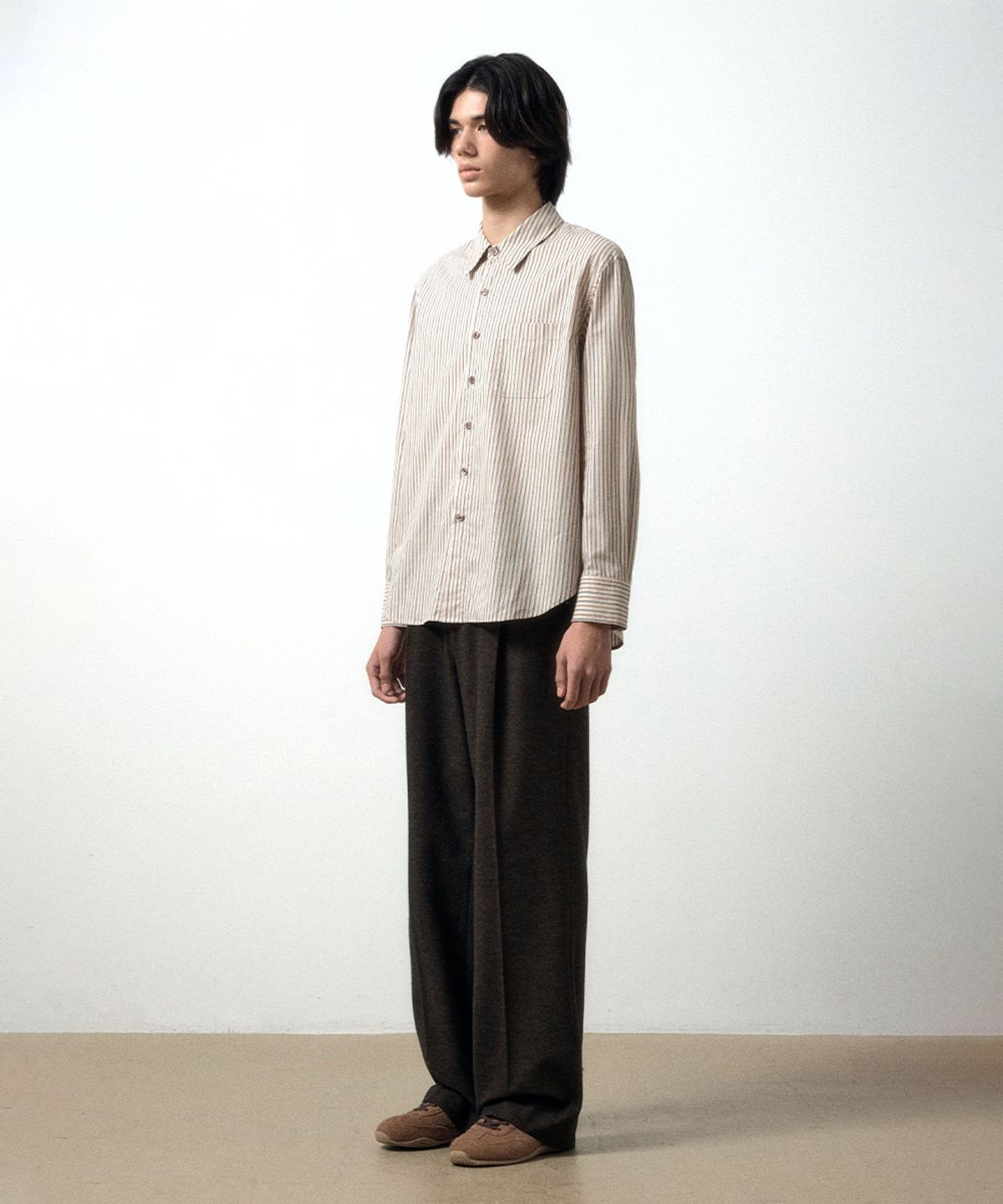 메종미네드(MAISON MINED) WOOL ONE TUCK SLACKS BROWN