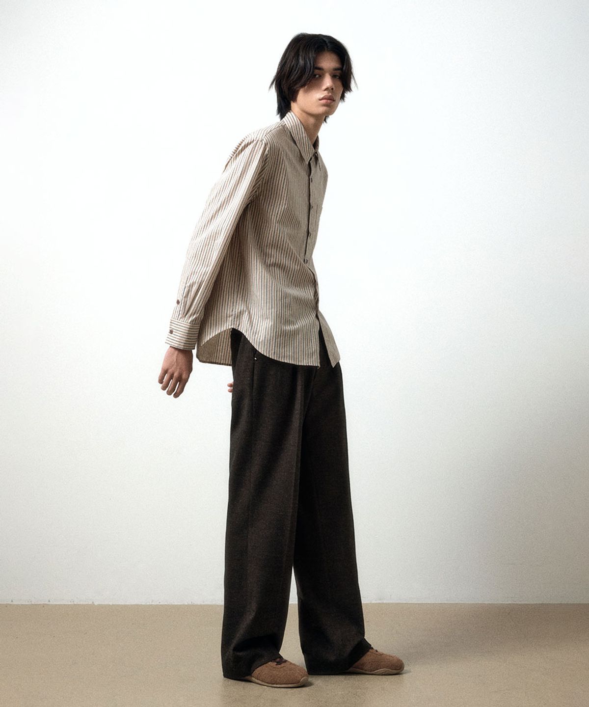 메종미네드(MAISON MINED) WOOL ONE TUCK SLACKS BROWN