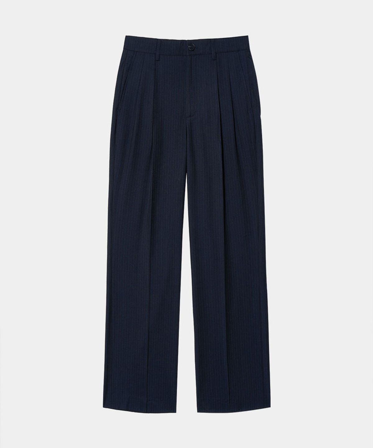 메종미네드(MAISON MINED) PIN STRIPE TWO TUCK PANTS NAVY