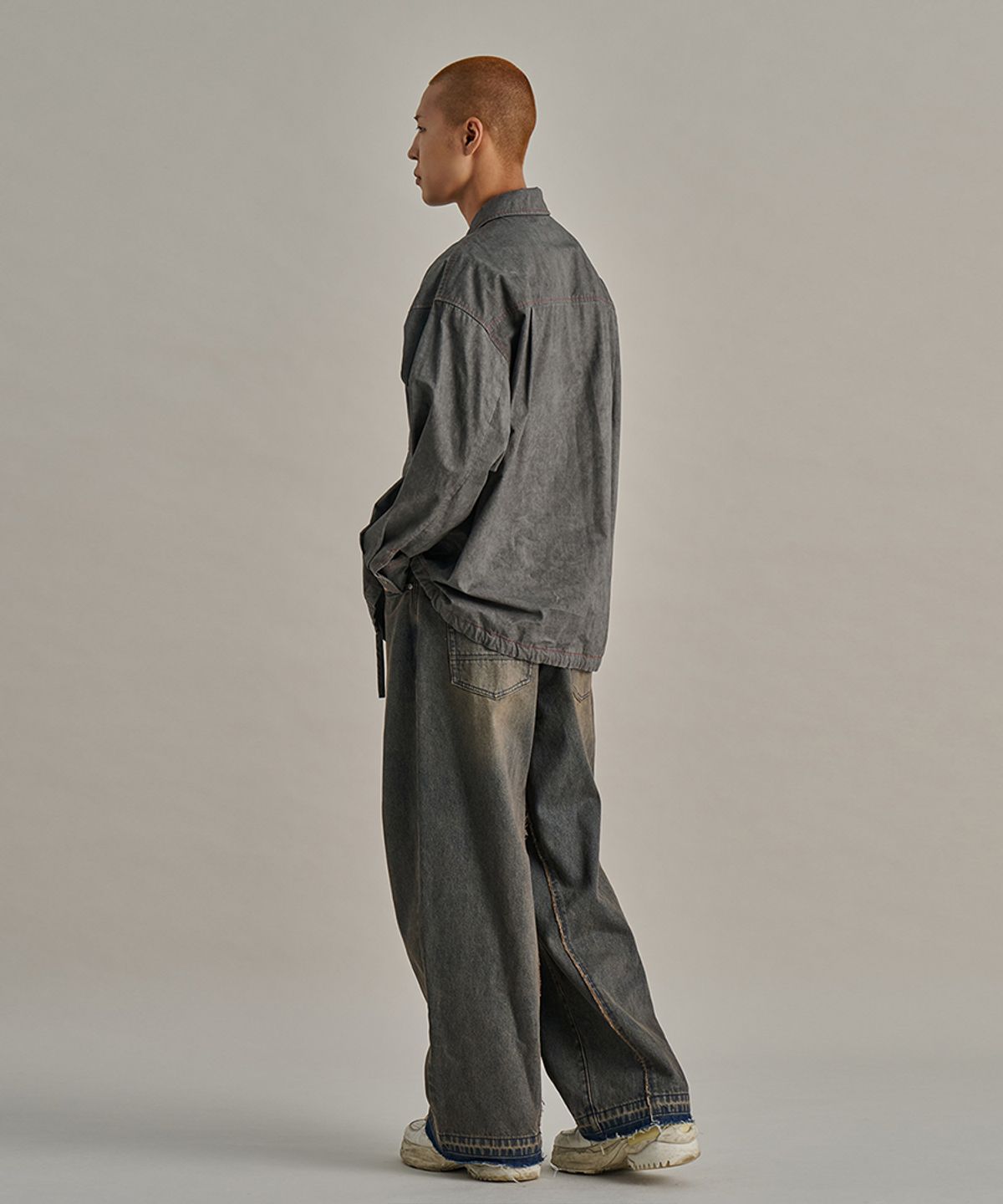논타입(NONTYPE) HEM CONTRAST WASHED DENIM PANTS (INDIGO)