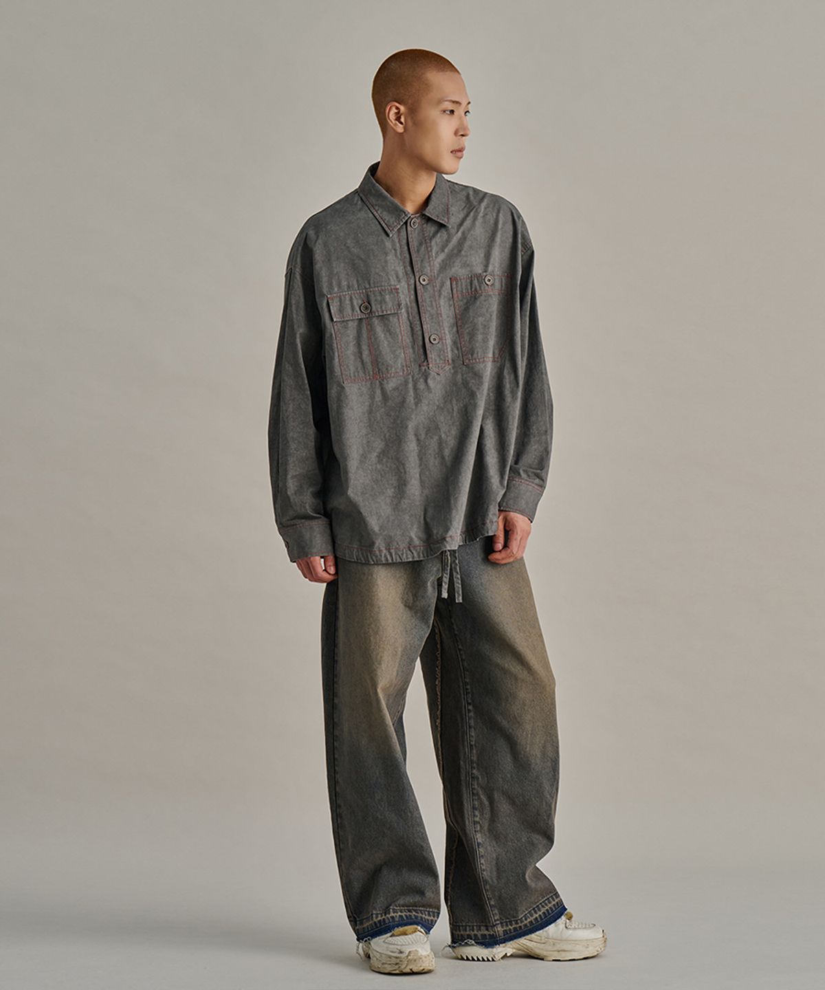 논타입(NONTYPE) HEM CONTRAST WASHED DENIM PANTS (INDIGO)
