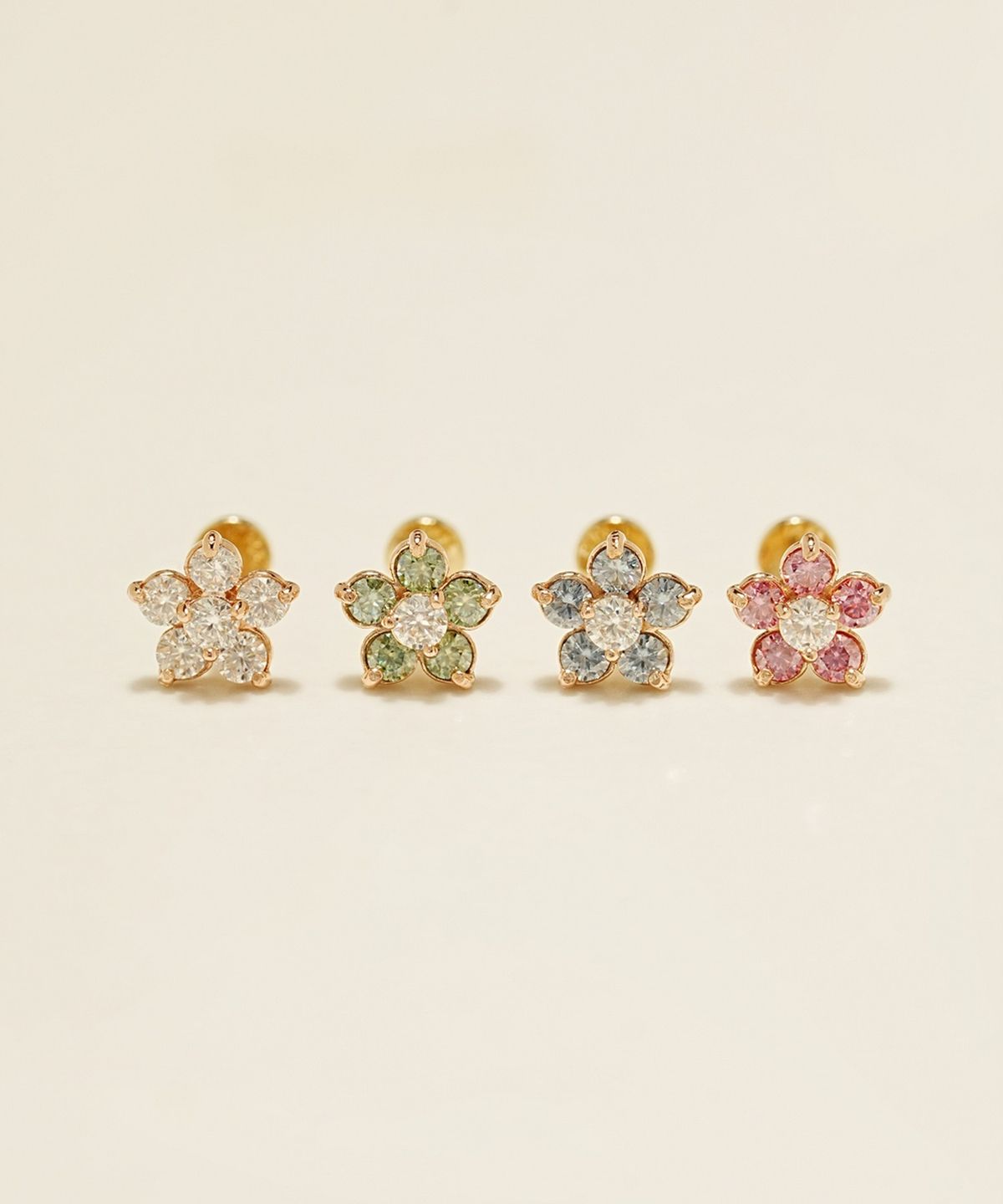 미니멀피어싱(MINIMALPIERCING) 14K 인터널 모이사나이트 다이아 플라워 라블렛 피어싱 귀걸이