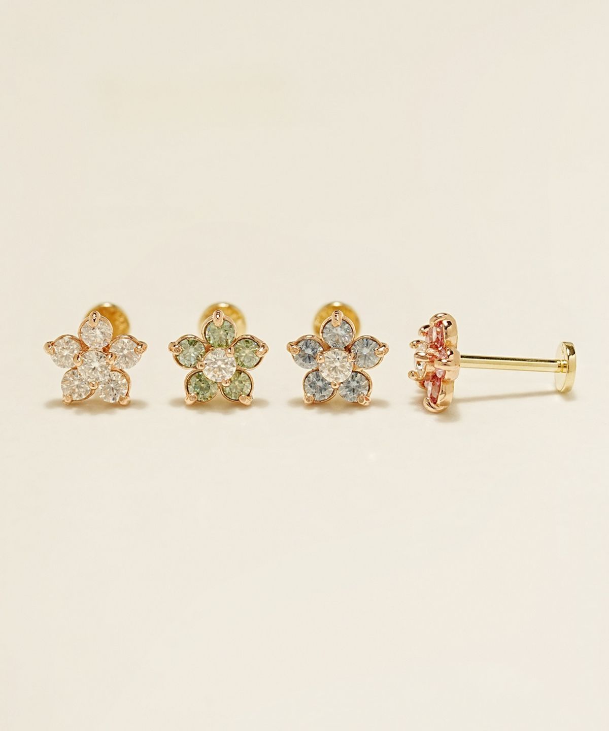 미니멀피어싱(MINIMALPIERCING) 14K 인터널 모이사나이트 다이아 플라워 라블렛 피어싱 귀걸이