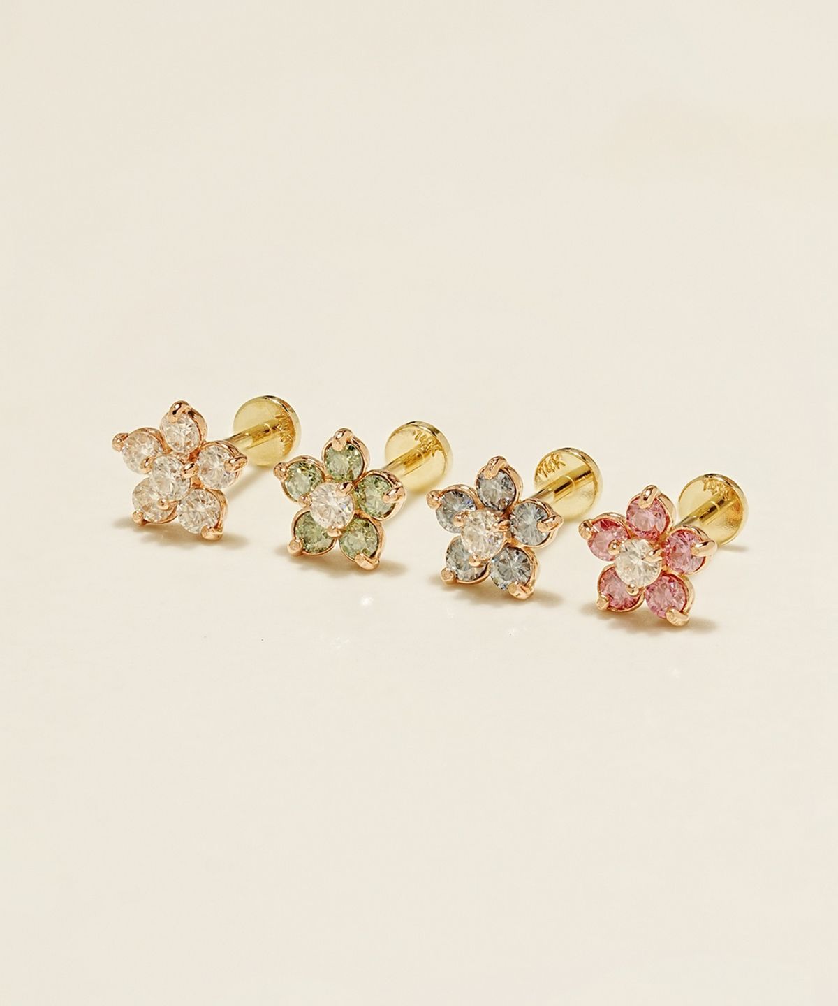 미니멀피어싱(MINIMALPIERCING) 14K 인터널 모이사나이트 다이아 플라워 라블렛 피어싱 귀걸이