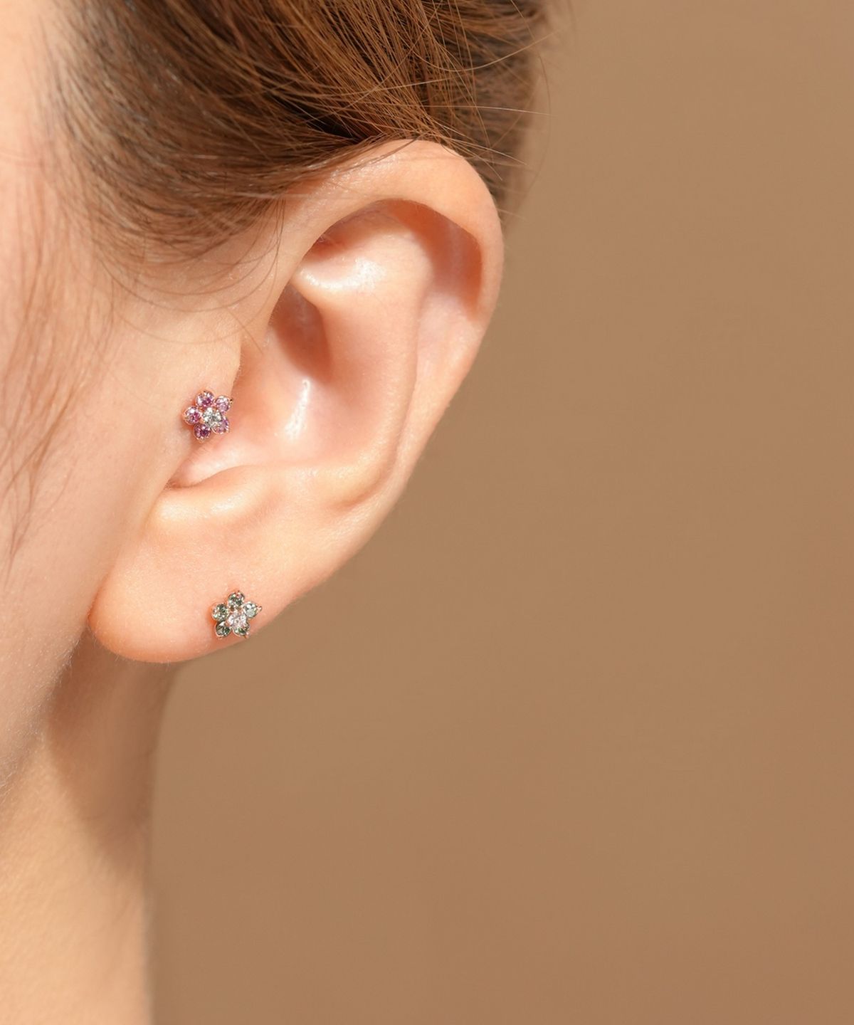 미니멀피어싱(MINIMALPIERCING) 14K 인터널 모이사나이트 다이아 플라워 라블렛 피어싱 귀걸이