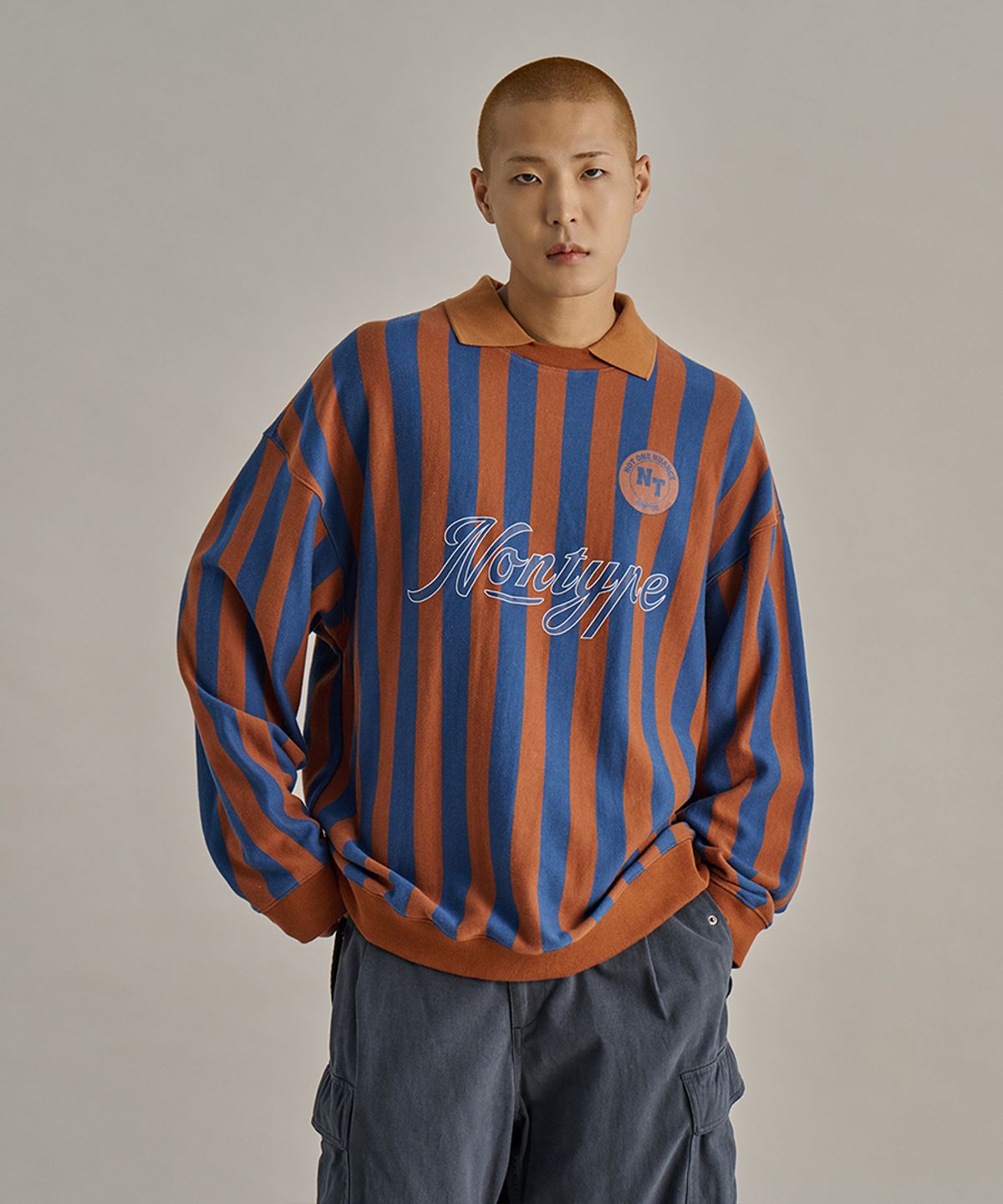논타입(NONTYPE) STRIPE FOOTBALL SWEATSHIRTS (BROWN)