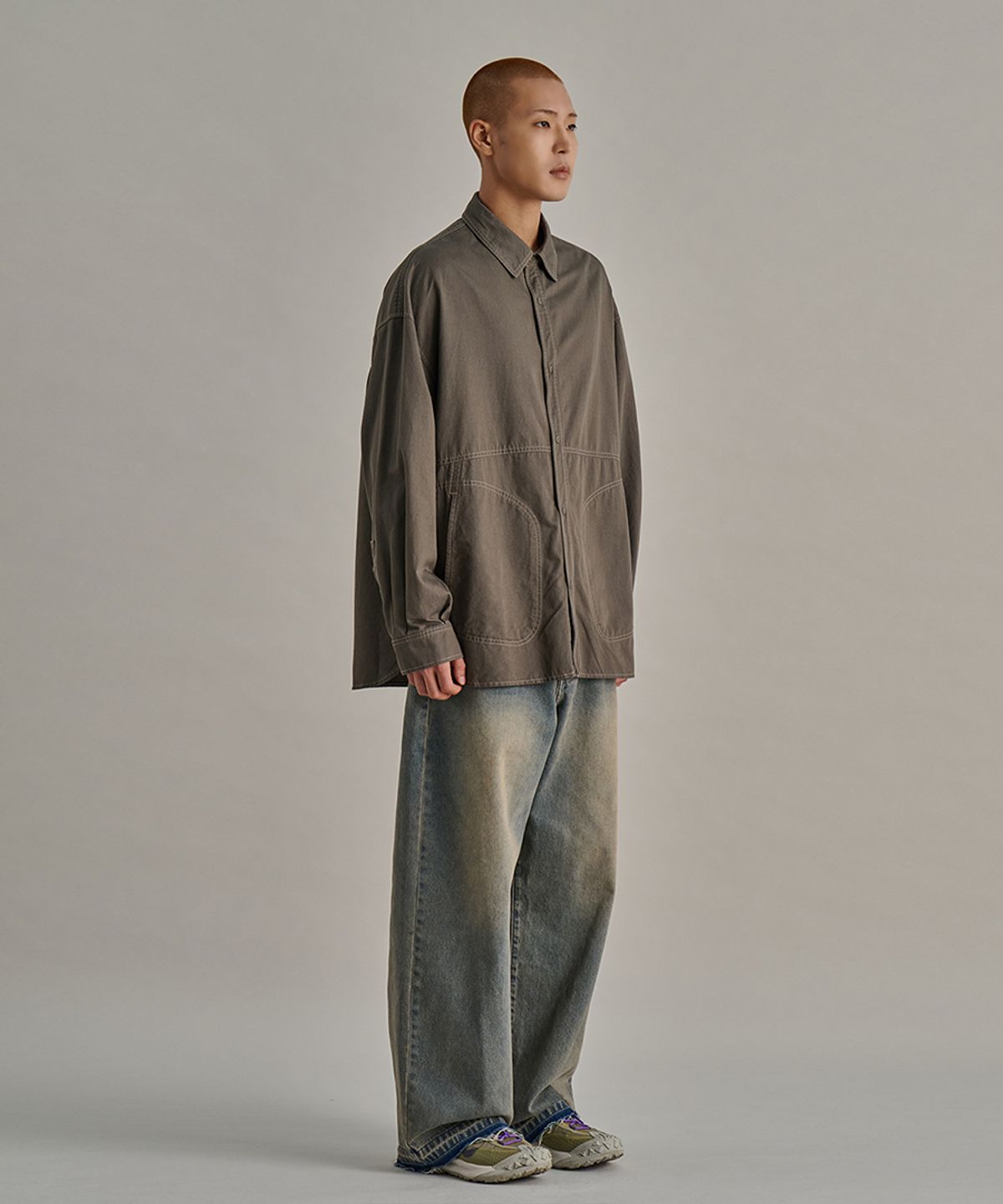 논타입(NONTYPE) ROUNDED POCKET STITCH SHIRTS (KAHKI)