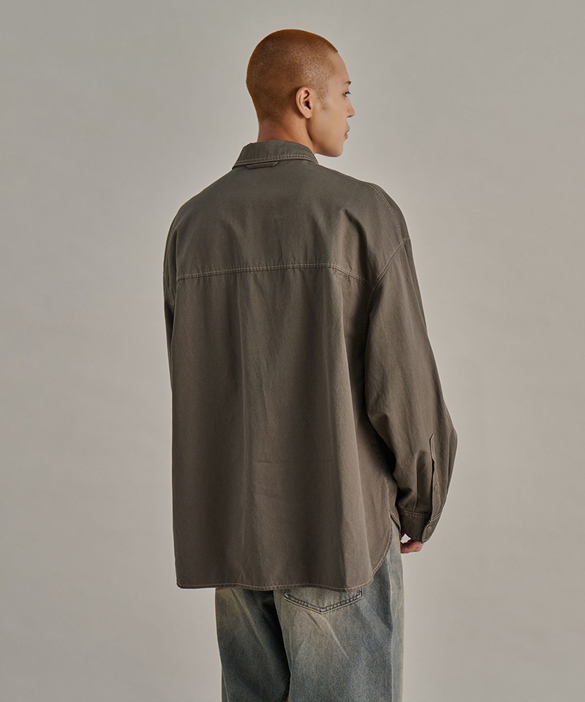 논타입(NONTYPE) ROUNDED POCKET STITCH SHIRTS (KAHKI)
