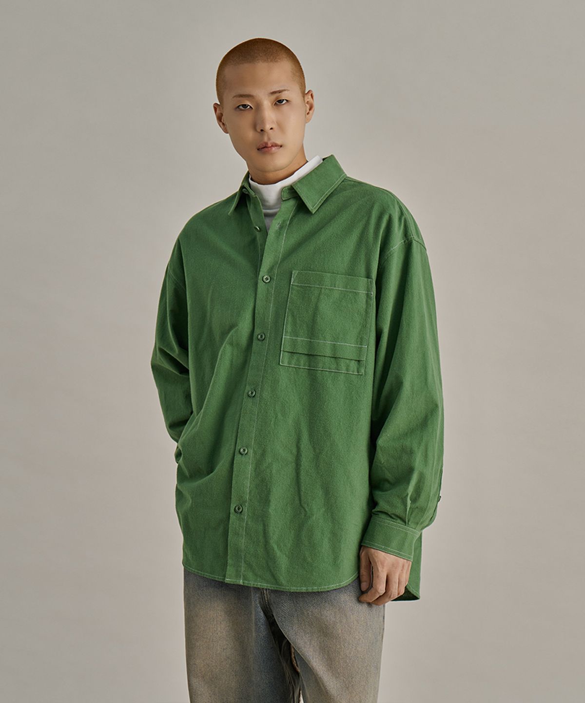 논타입(NONTYPE) MODIFIED POCKET FLANNEL SHIRTS (GREEN)