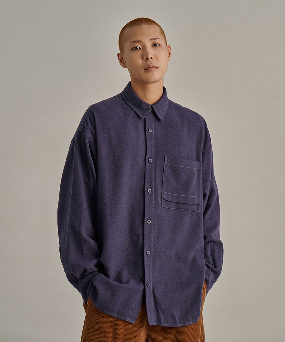 논타입(NONTYPE) MODIFIED POCKET FLANNEL SHIRTS (PURPLE)