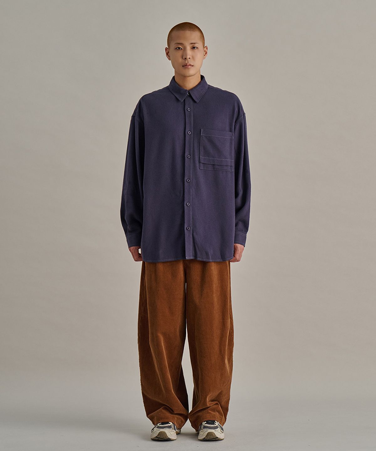 논타입(NONTYPE) MODIFIED POCKET FLANNEL SHIRTS (PURPLE)
